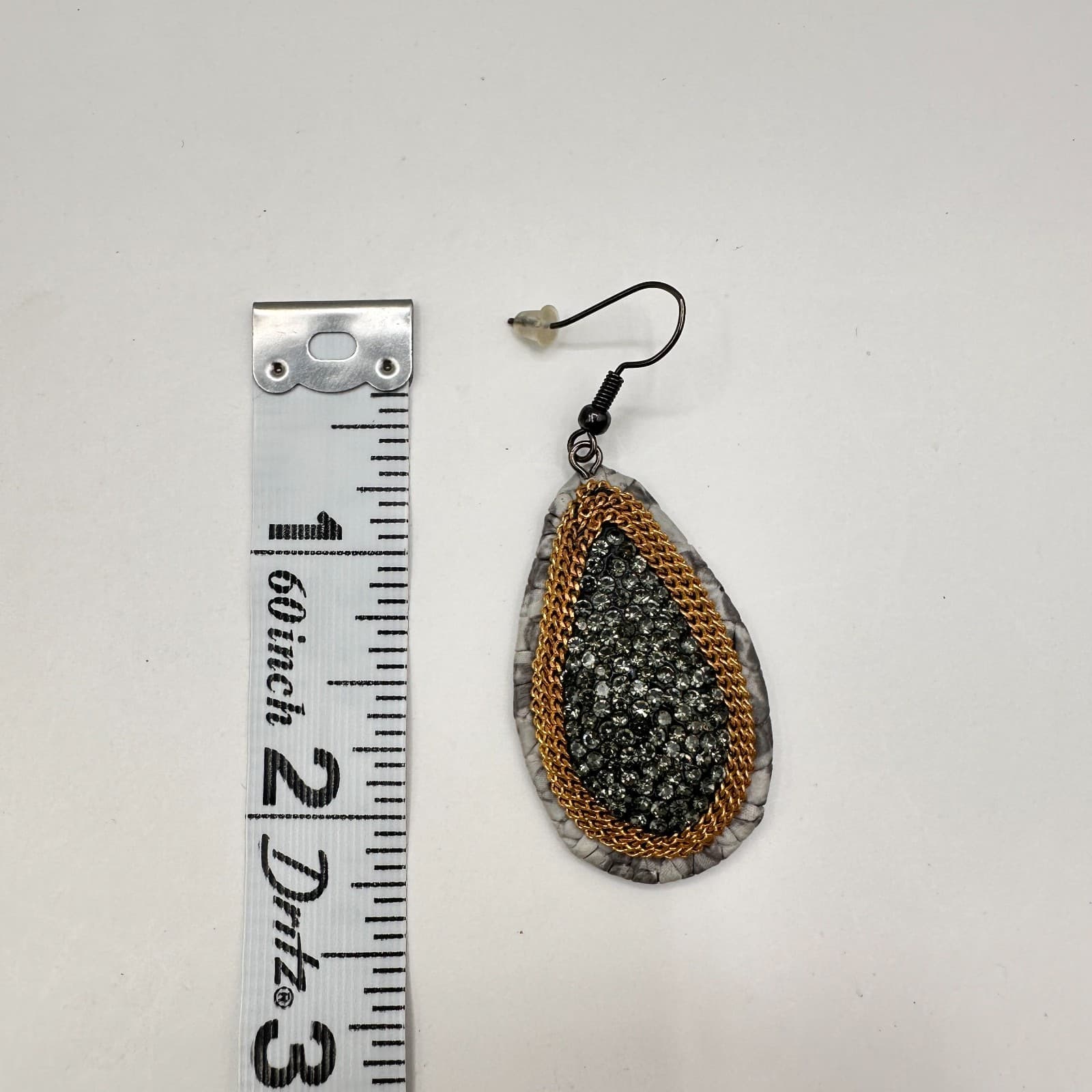 Vintage 90s Black Rhinestone Teardrop Earrings Gold Tone Chain Women's Jewelry - Thumbnail 8