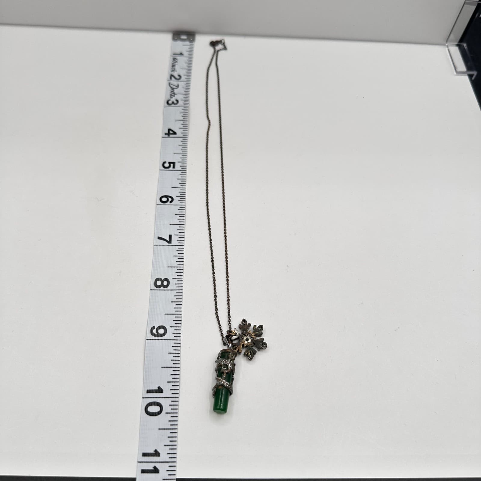 Vintage 90s Silver Snowflake Jade Pendent Necklace Boho Women's Classic Jewelry - Thumbnail 7