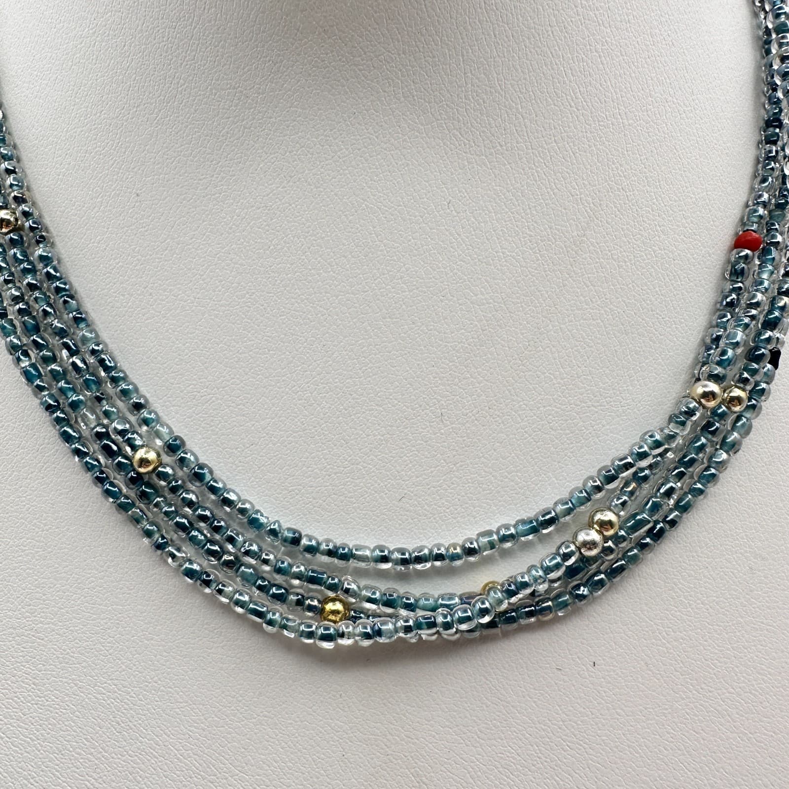 Vintage 90s Multi-Strand Seed Beaded Necklace Women's Classic Fashion Jewelry - Thumbnail 2