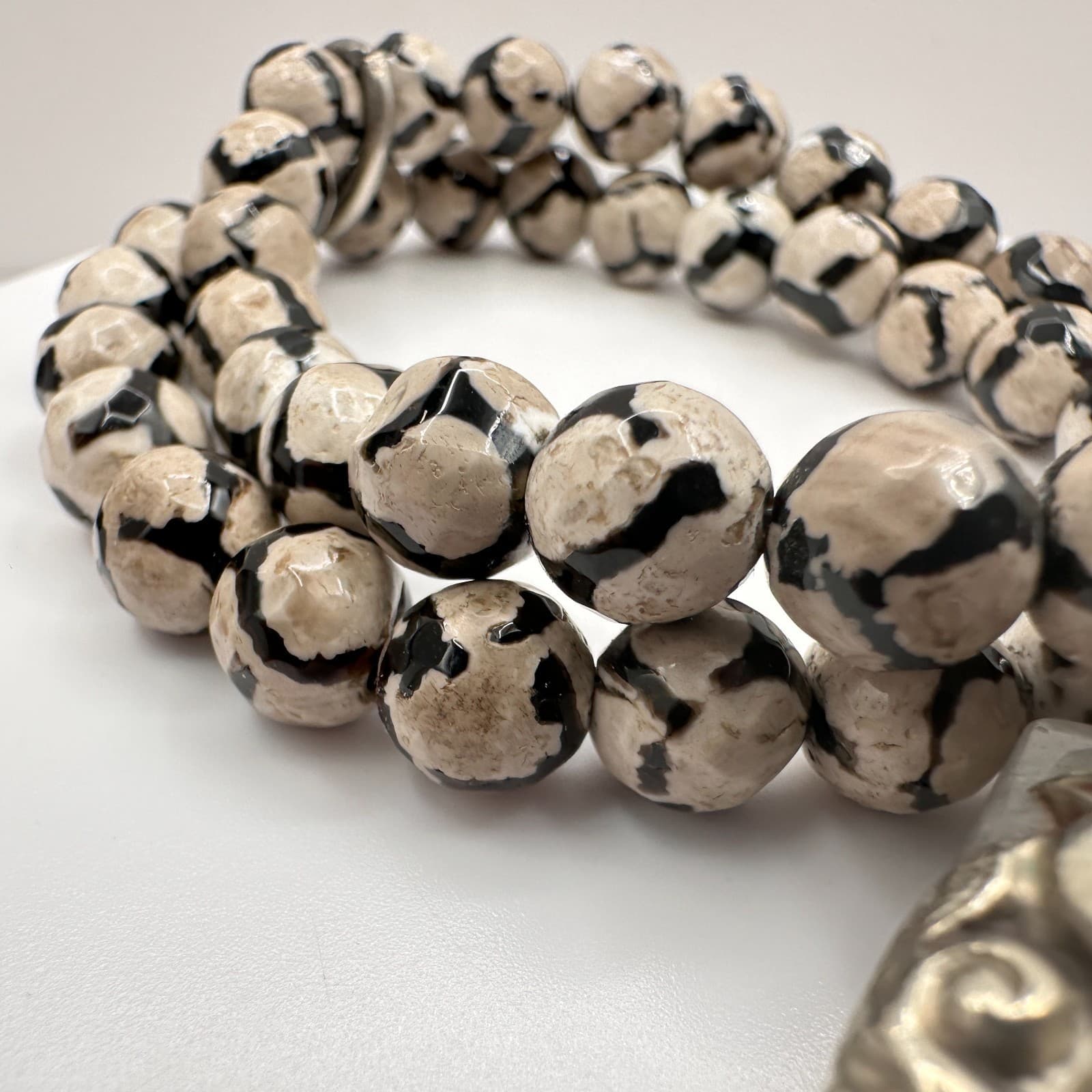 Vintage 80s Silver Tone Double Strand Beaded Bracelet Charm Women's Jewelry - Thumbnail 3