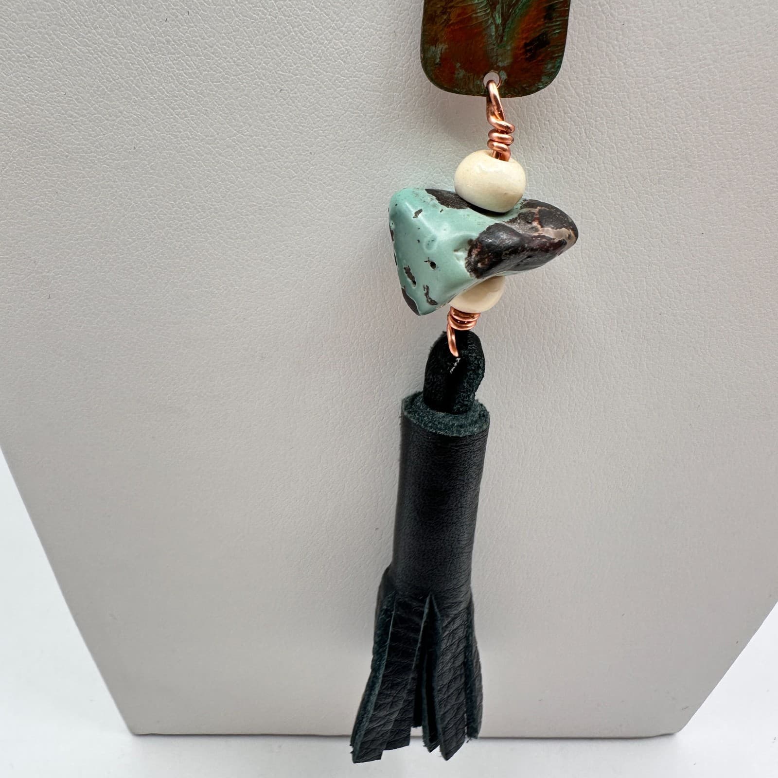 Vintage 90s Turquoise Stone Copper Tone Boho Tassel Necklace Women's Jewelry - Thumbnail 7