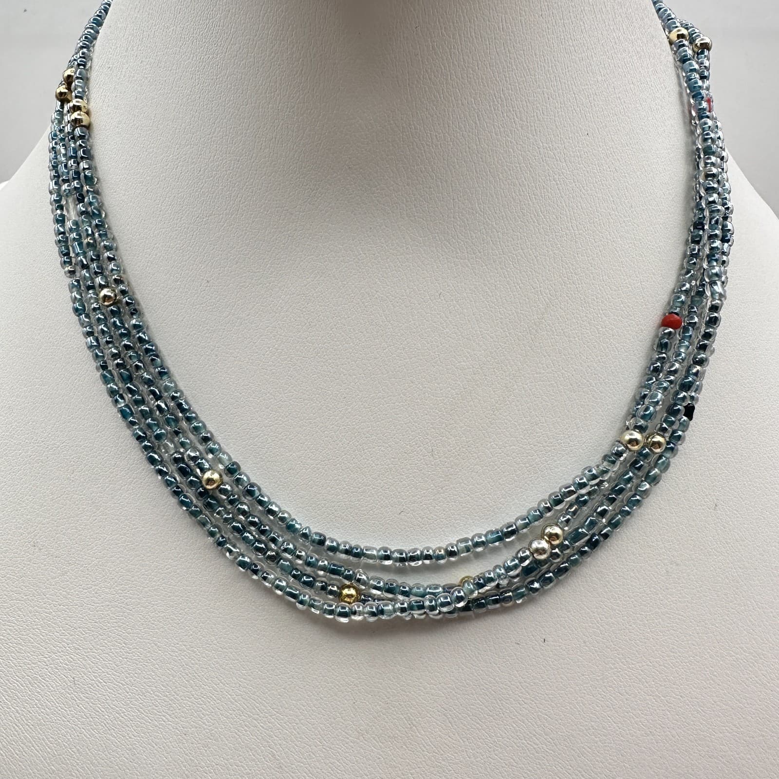 Vintage 90s Multi-Strand Seed Beaded Necklace Women's Classic Fashion Jewelry - Thumbnail 7