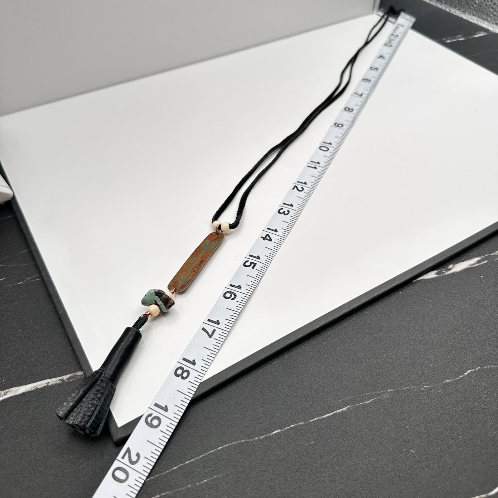 Vintage 90s Turquoise Stone Copper Tone Boho Tassel Necklace Women's Jewelry - Thumbnail 14