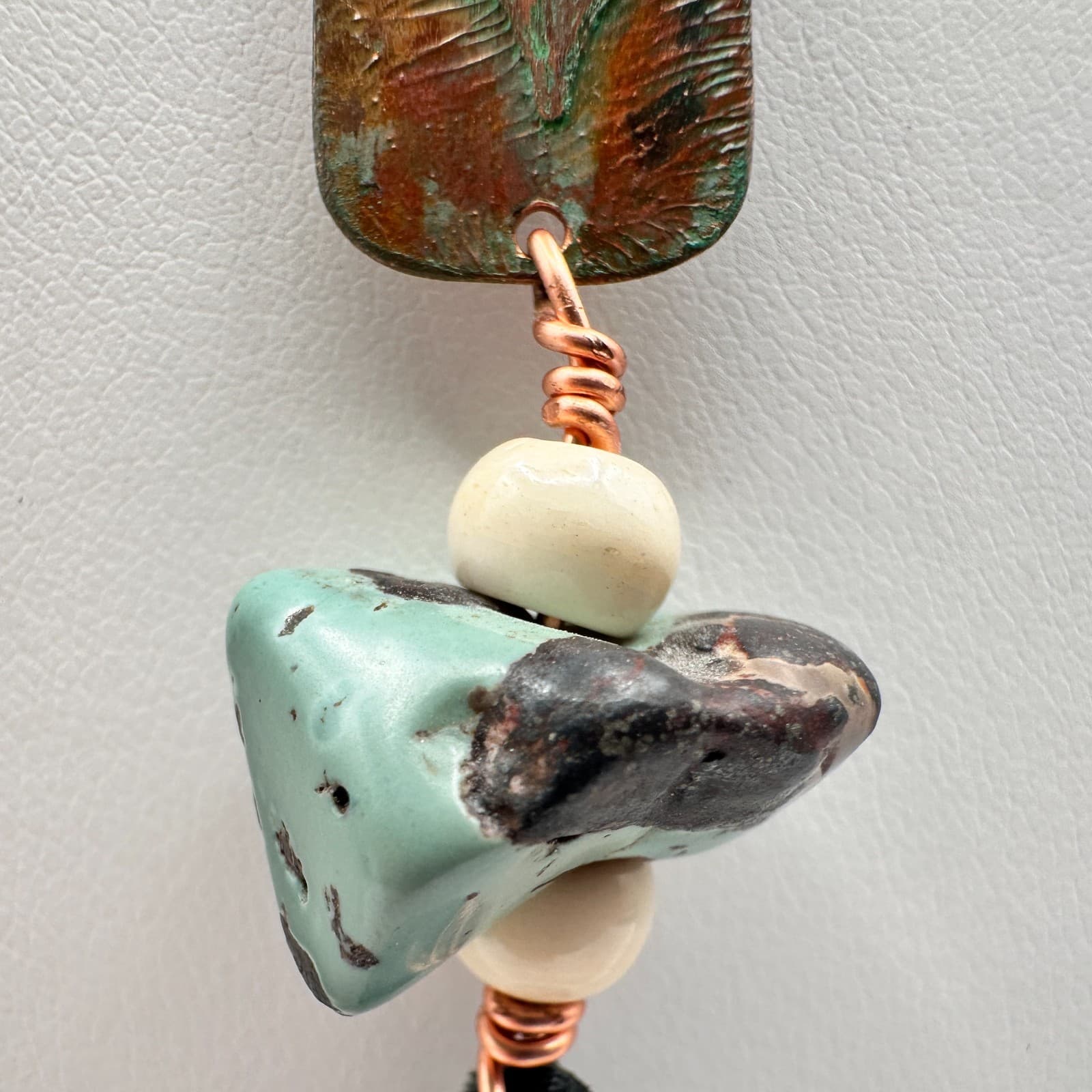 Vintage 90s Turquoise Stone Copper Tone Boho Tassel Necklace Women's Jewelry - Thumbnail 9