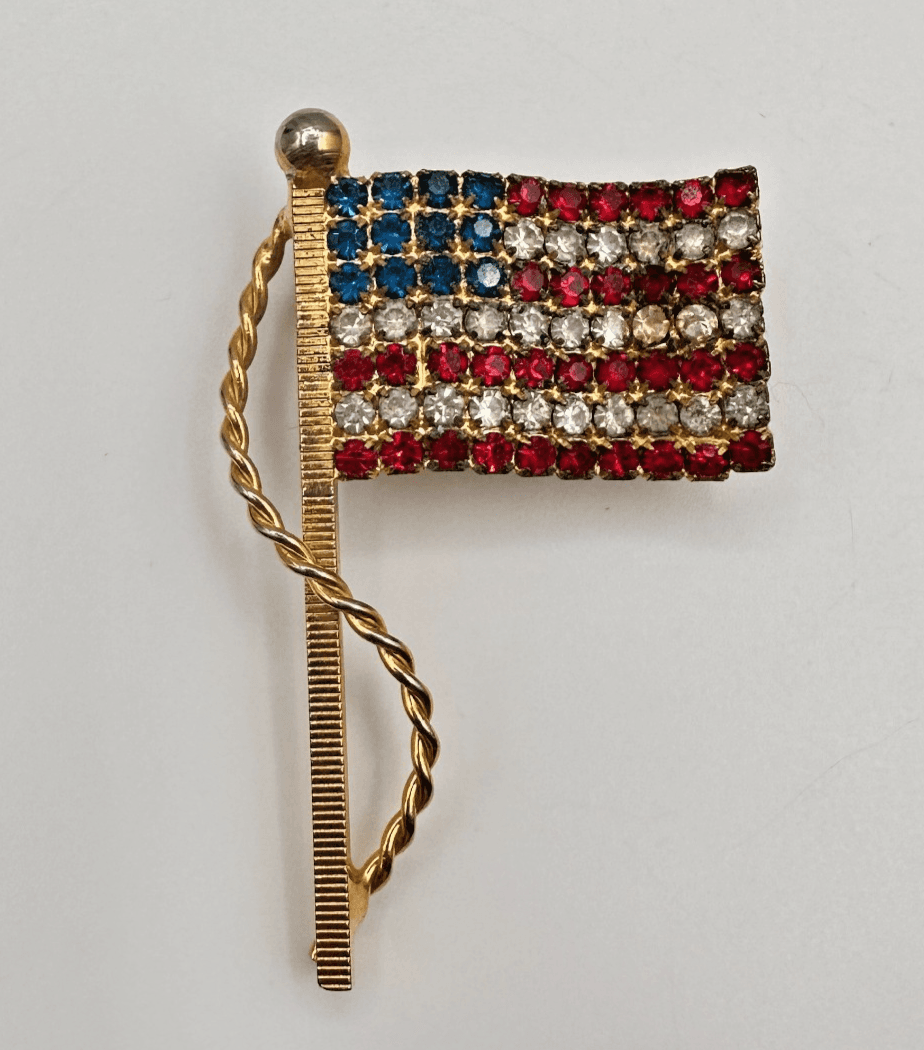 Vintage 90s USA American Flag Rhinestone Brooch Pin Women's Classic Jewelry - Image 1