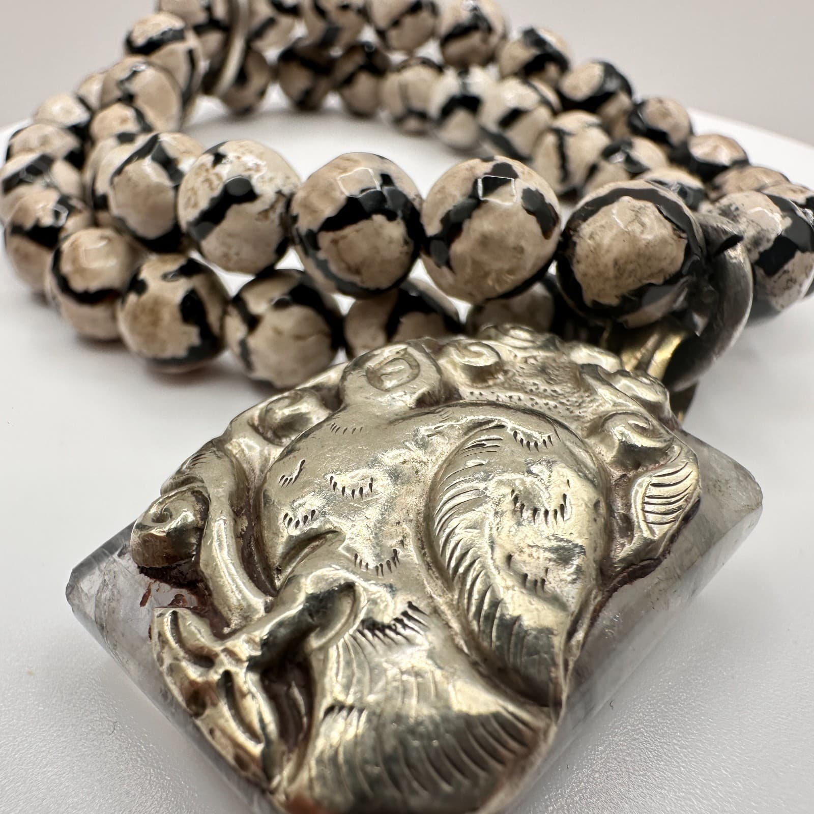 Vintage 80s Silver Tone Double Strand Beaded Bracelet Charm Women's Jewelry - Thumbnail 2