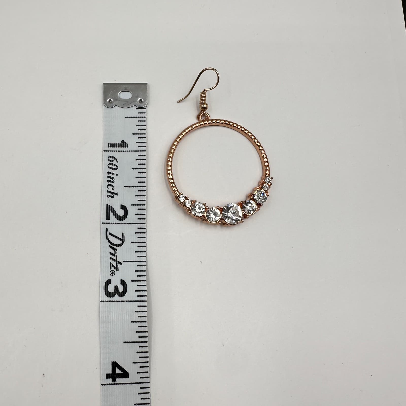 Vintage 90s Rose Gold Tone Clear Rhinestone Hoop Earrings Women's Jewelry - Thumbnail 6