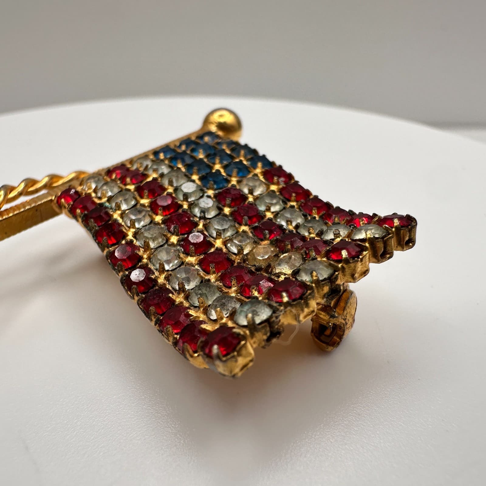 Vintage 90s USA American Flag Rhinestone Brooch Pin Women's Classic Jewelry - Thumbnail 4