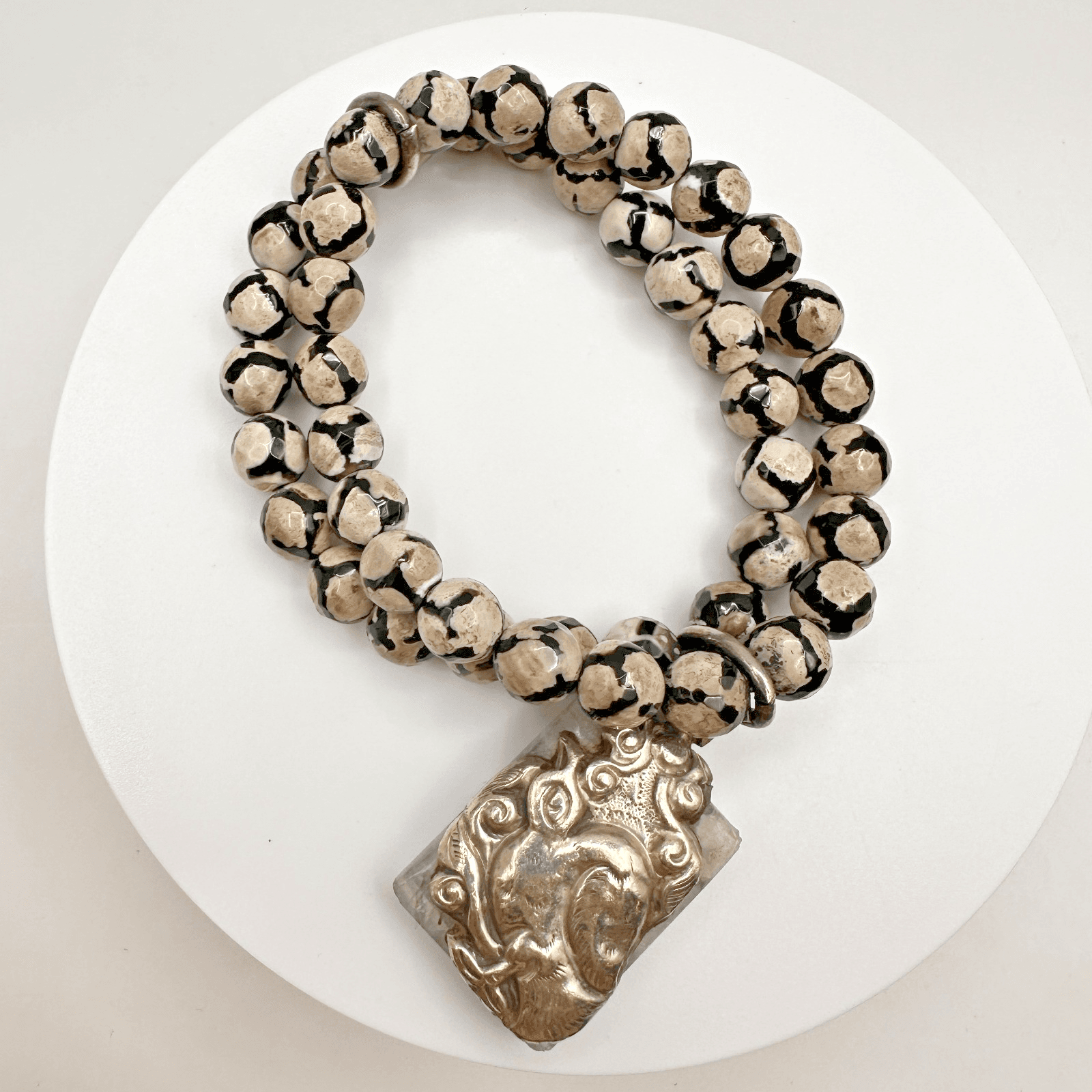 Vintage 80s Silver Tone Double Strand Beaded Bracelet Charm Women's Jewelry - Image 1