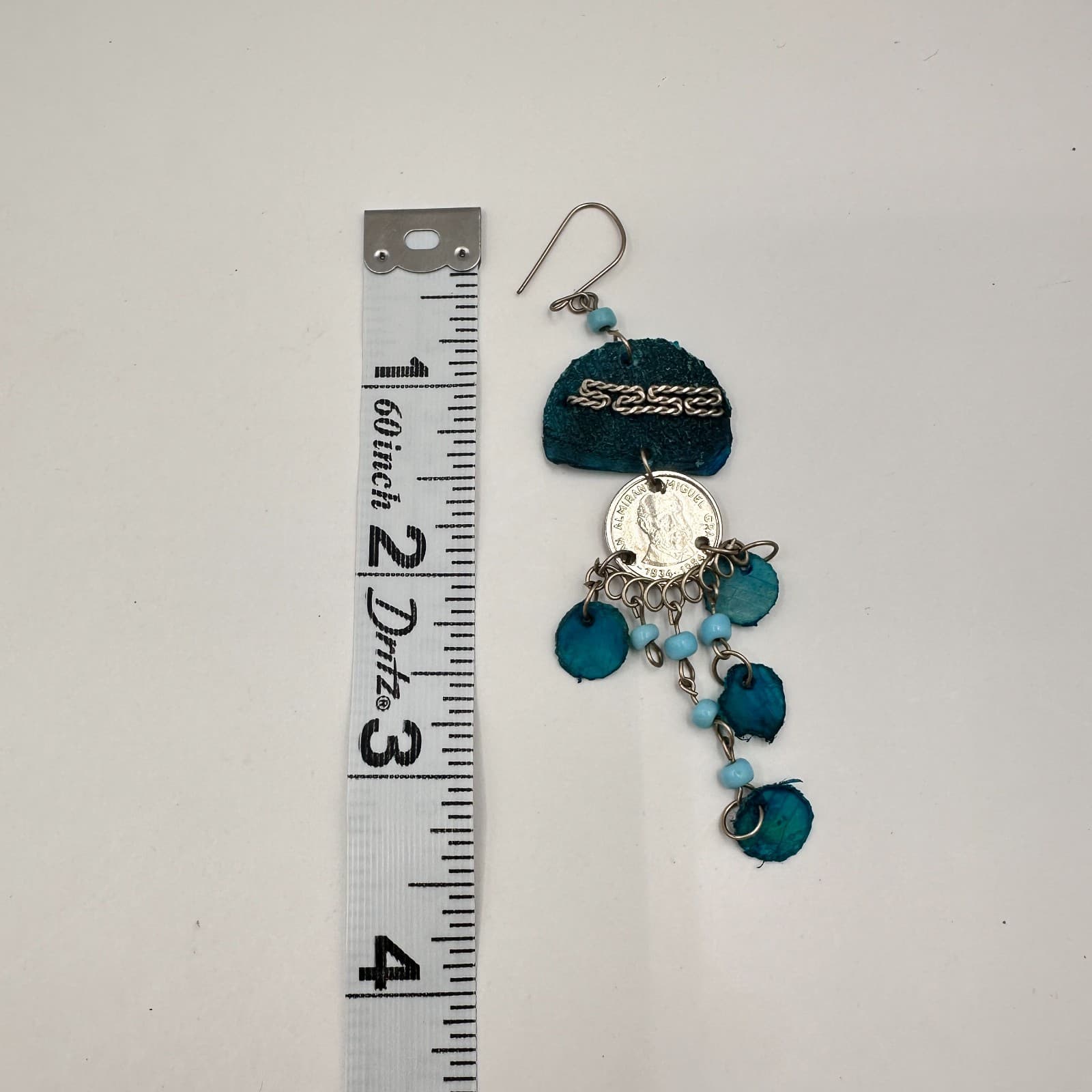 Vintage 80s Silver Tone Coin Charm Beaded Dangle Earrings Boho Women's Jewelry - Thumbnail 7