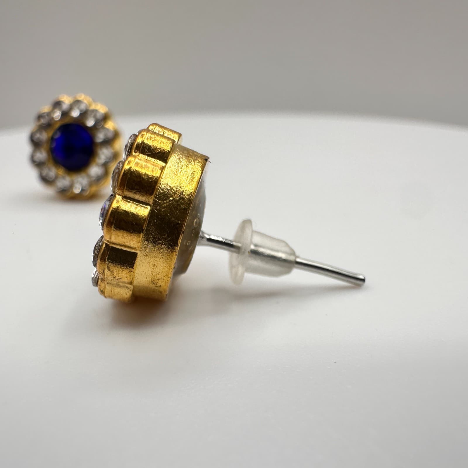 Vintage 90s Rhinestone Floral Gold Tone Stud Earrings Set Women's Jewelry - Thumbnail 4