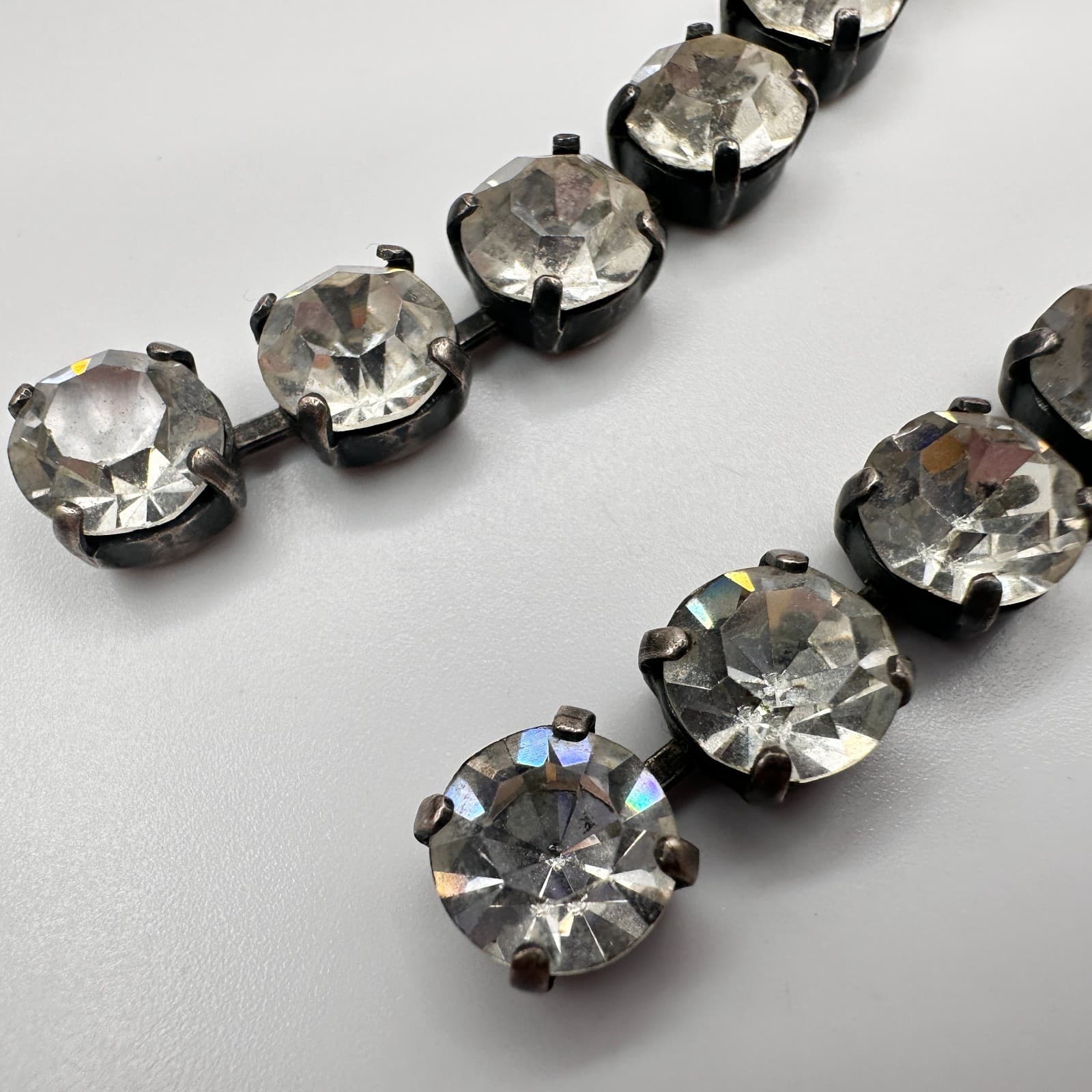 Vintage 90s Silver Tone Clear Rhinestone Dangle Earrings Women's Classic Jewelry - Thumbnail 2