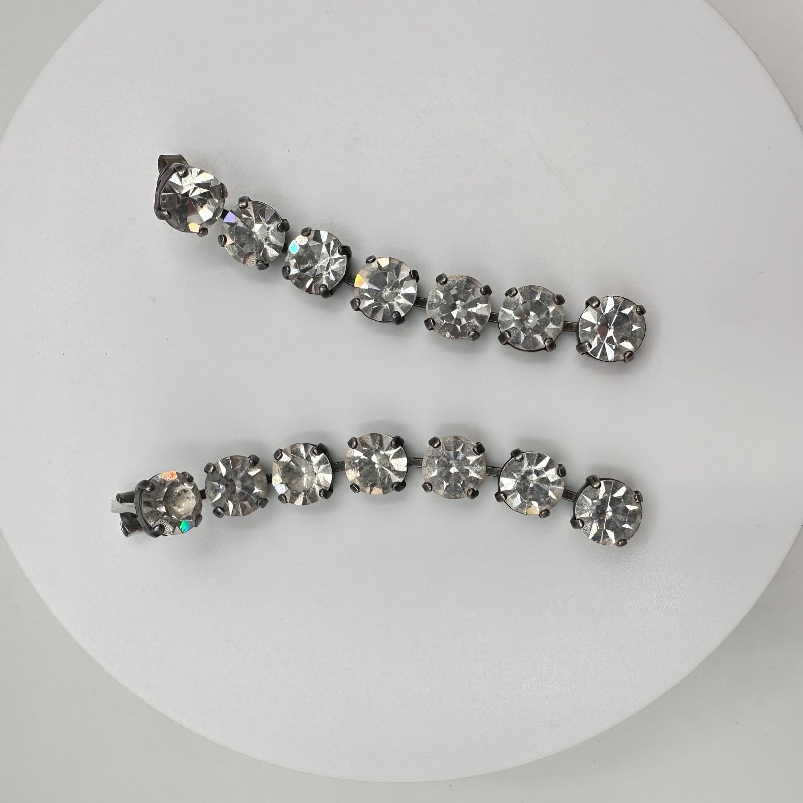 Vintage 90s Silver Tone Clear Rhinestone Dangle Earrings Women's Classic Jewelry - Thumbnail 5