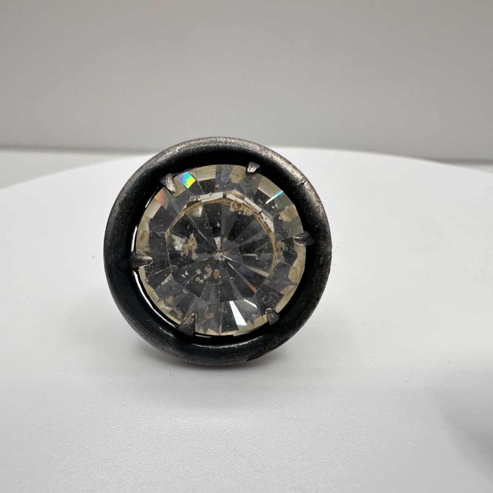 Vintage 90s Silver Tone Round Crystal Stud Earrings Modernist Women's Jewelry - Thumbnail 3