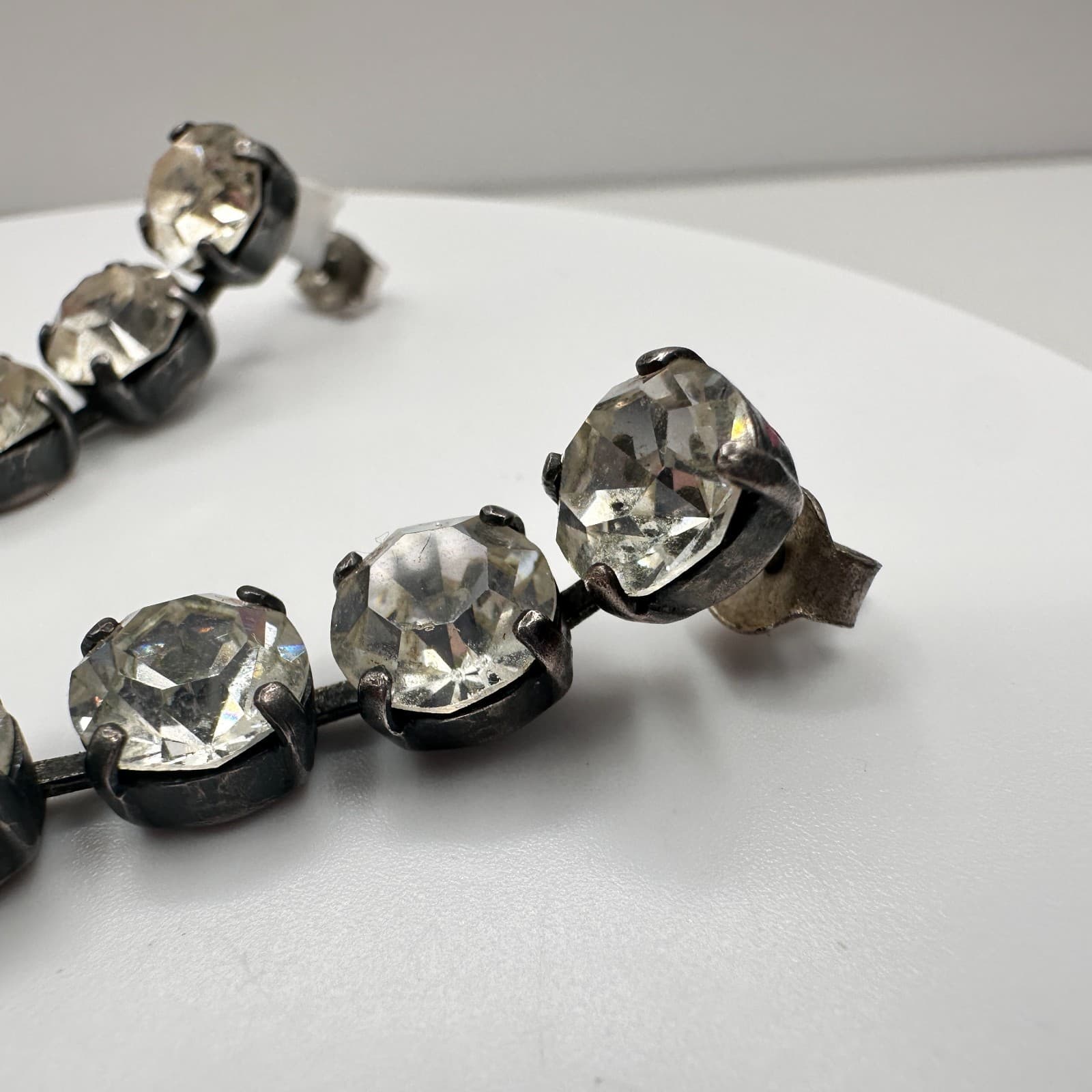 Vintage 90s Silver Tone Clear Rhinestone Dangle Earrings Women's Classic Jewelry - Thumbnail 3