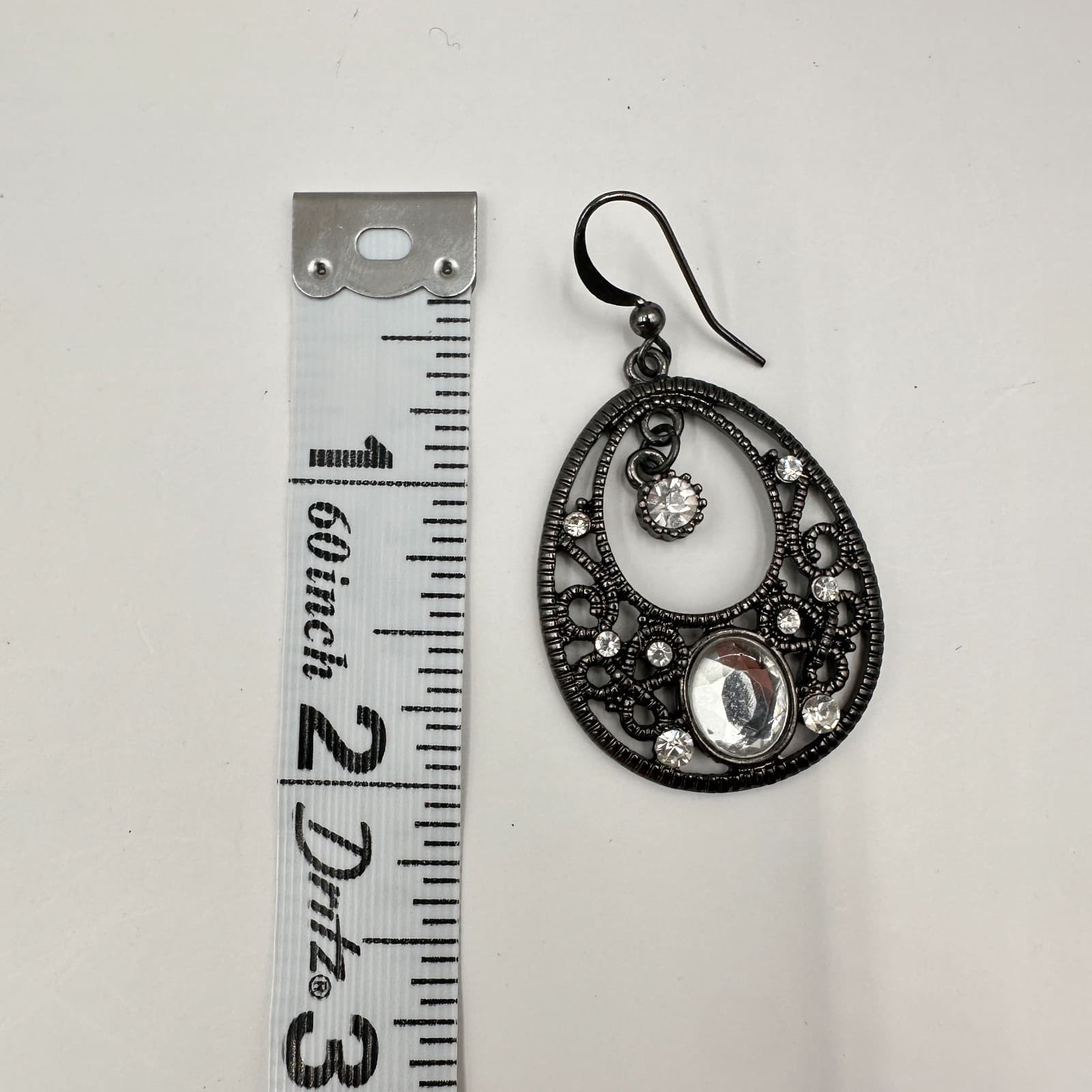 Vintage 90s Clear Rhinestone Filigree Teardrop Dangle Earrings Women's Jewelry - Thumbnail 5