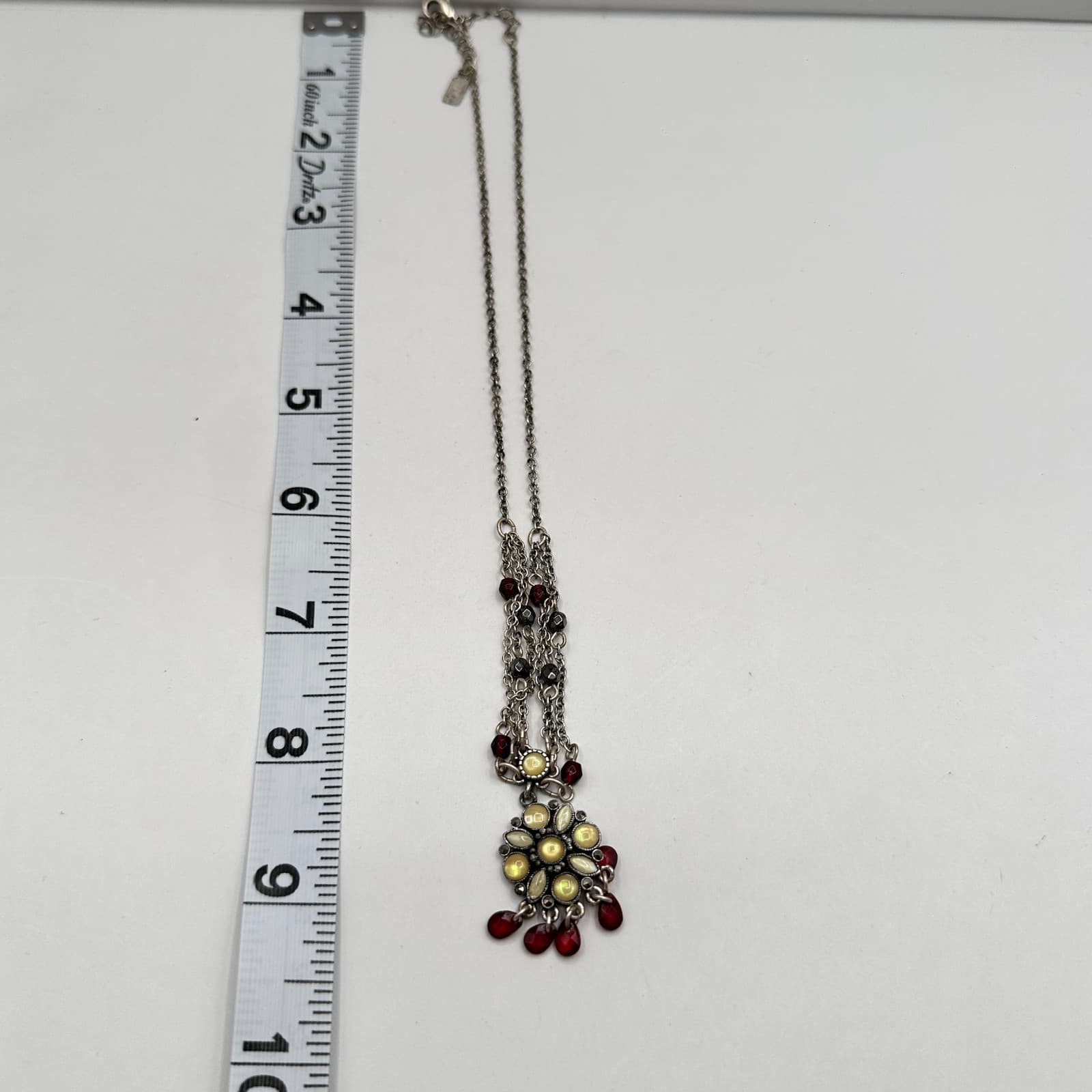 Vintage 20s Yellow Flower Pendant Silver Tone Multi-Strand Necklace Jewelry - Thumbnail 7