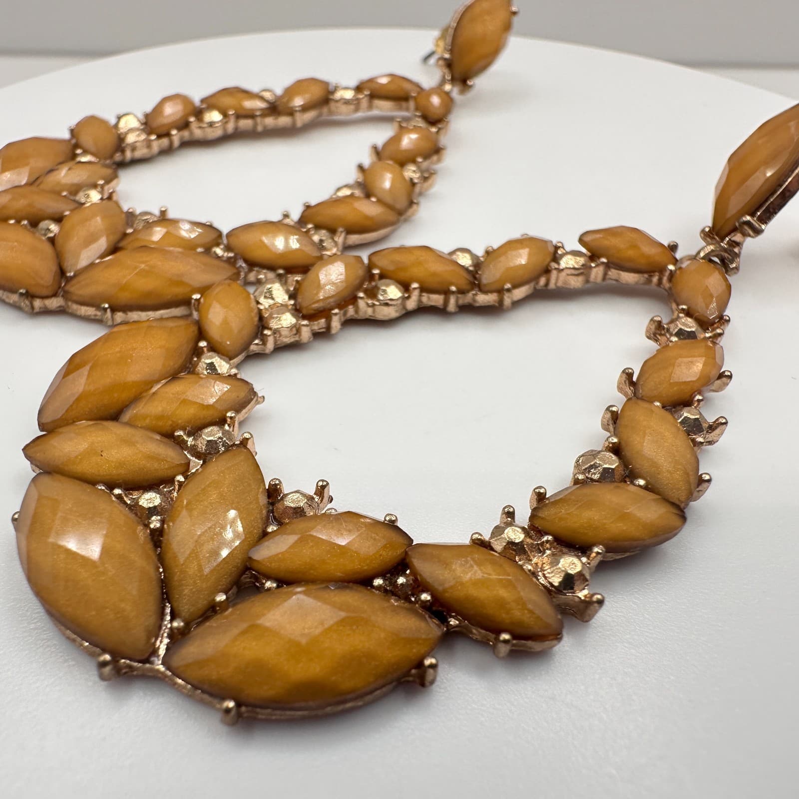 Vintage 80s Gold Tone Amber Glass Marquise Teardrop Earrings Statement Jewelry - Thumbnail 3