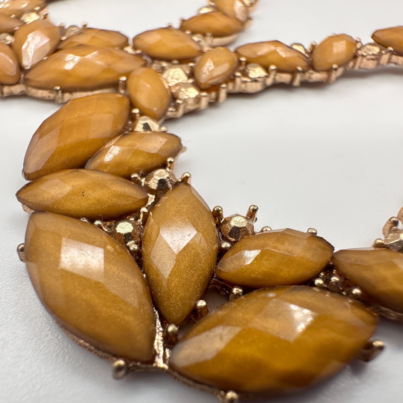 Vintage 80s Gold Tone Amber Glass Marquise Teardrop Earrings Statement Jewelry - Thumbnail 4