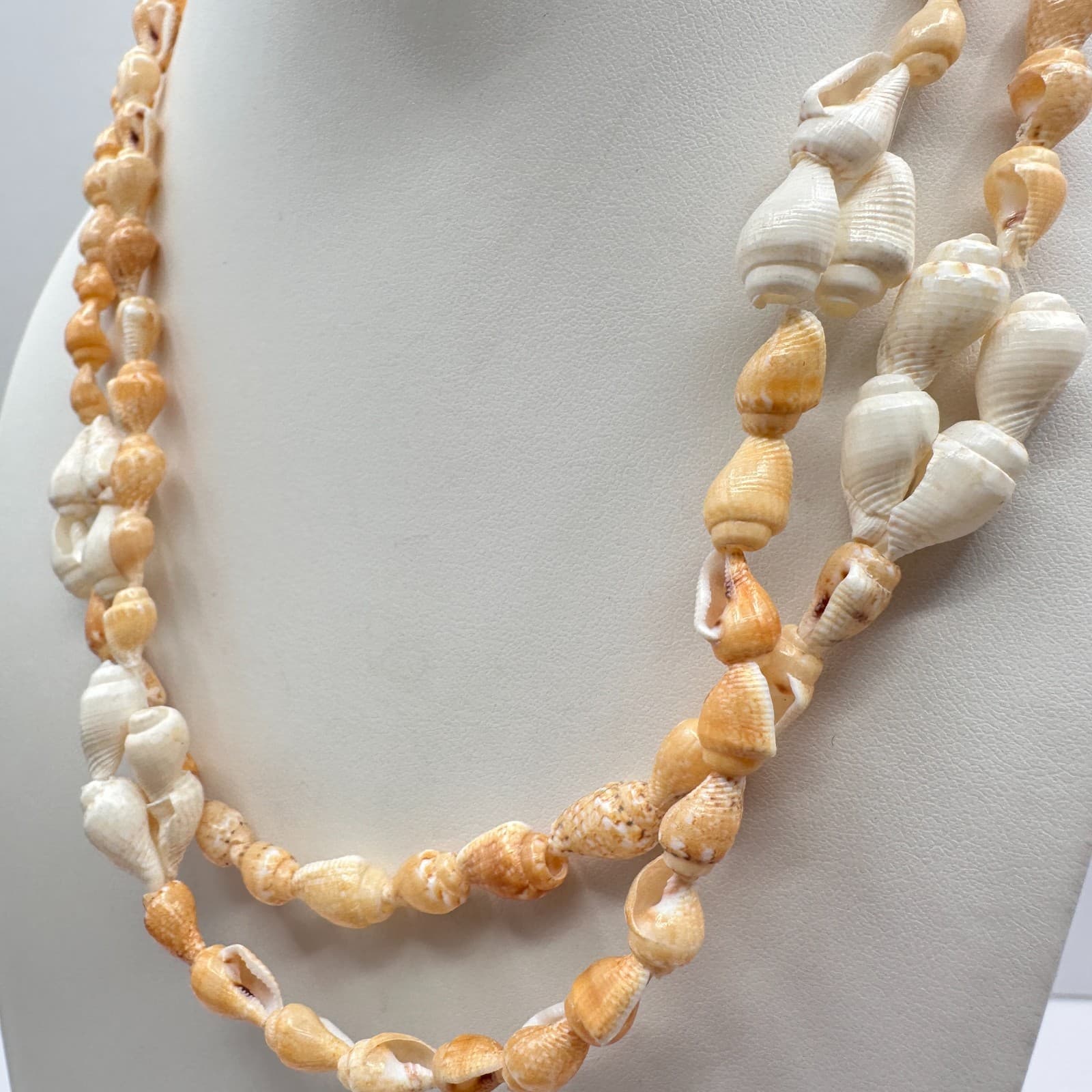 Vintage 80s 90s Double Strand Sea Shell Necklace Boho Beach Women's Jewelry - Thumbnail 6