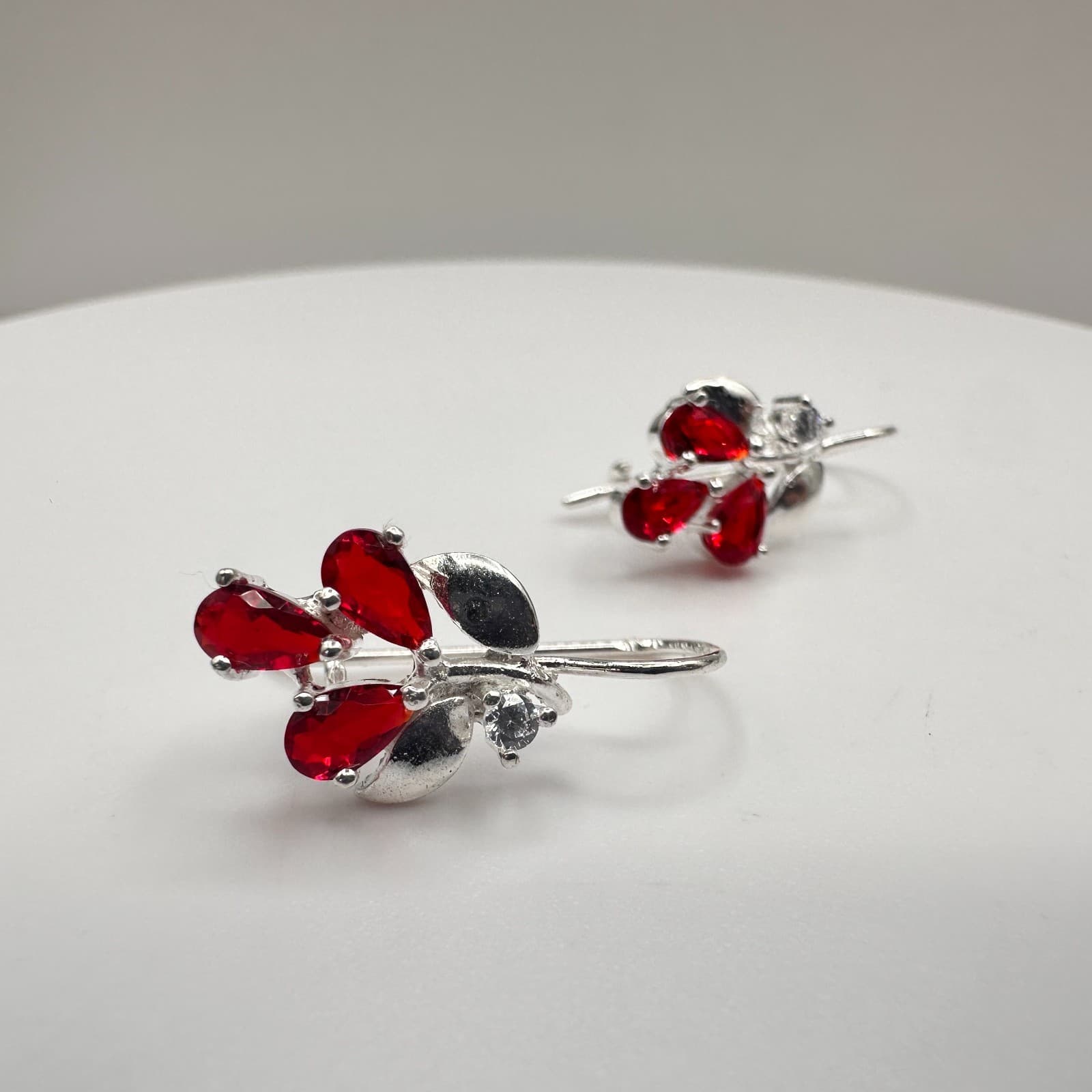 Vintage 90s Rhinestone Silver Tone Floral Drop Earrings Women's Fashion Jewelry - Image 1