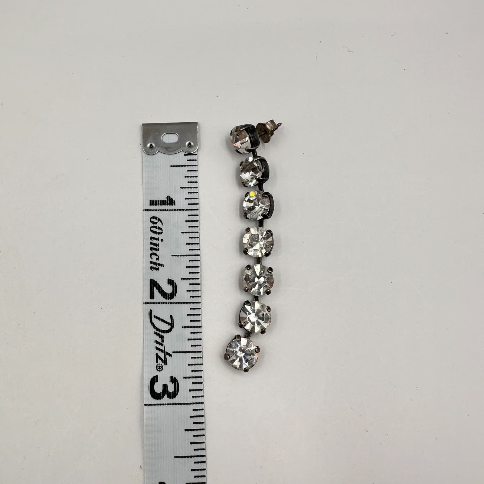 Vintage 90s Silver Tone Clear Rhinestone Dangle Earrings Women's Classic Jewelry - Thumbnail 7