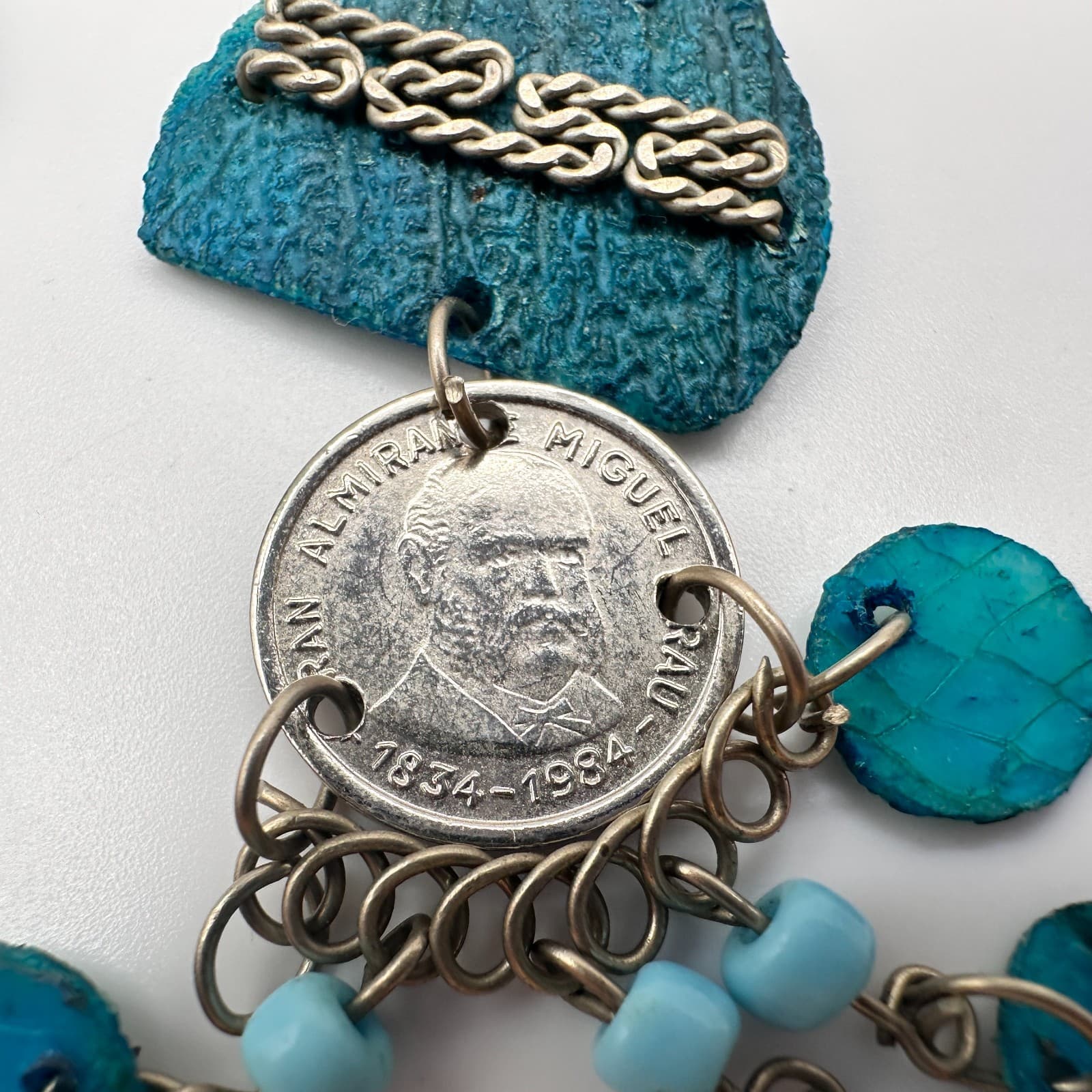 Vintage 80s Silver Tone Coin Charm Beaded Dangle Earrings Boho Women's Jewelry - Thumbnail 5