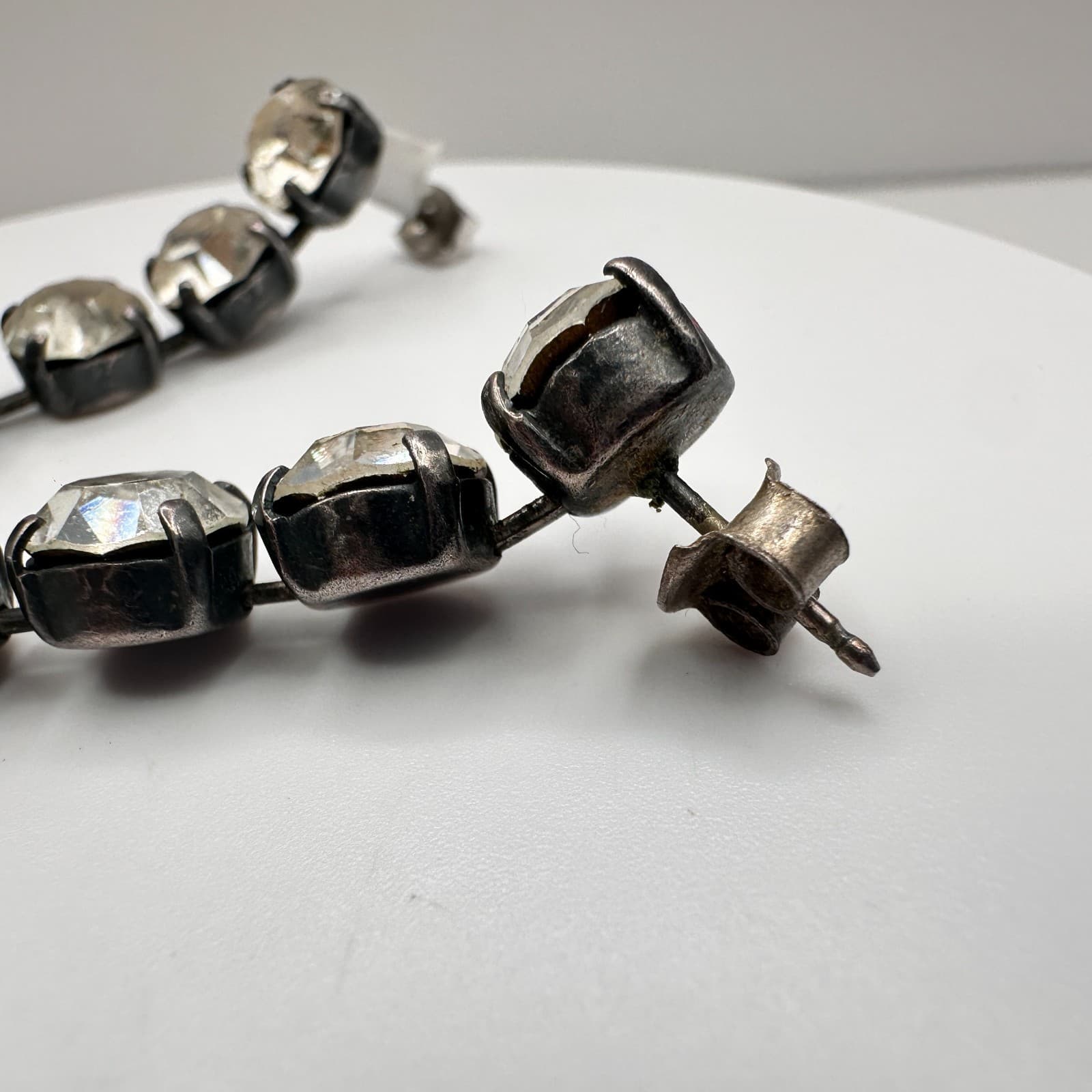 Vintage 90s Silver Tone Clear Rhinestone Dangle Earrings Women's Classic Jewelry - Thumbnail 4