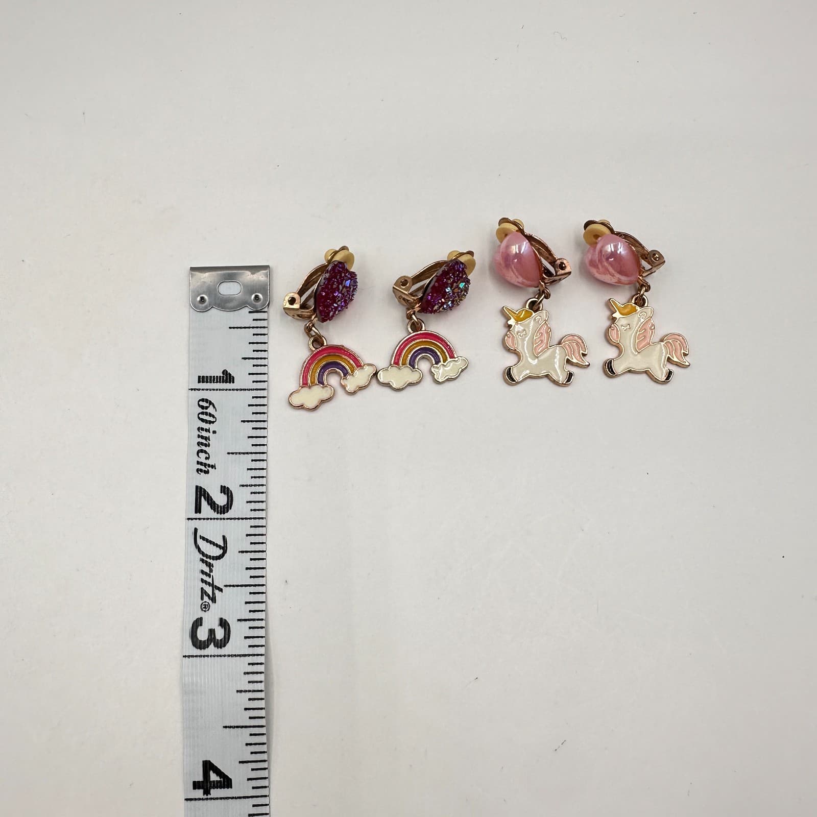 Vintage 90s Jewelry Lot 4 Pair Clip On Earrings Unicorn Rainbow Ice Cream Pink - Thumbnail 11