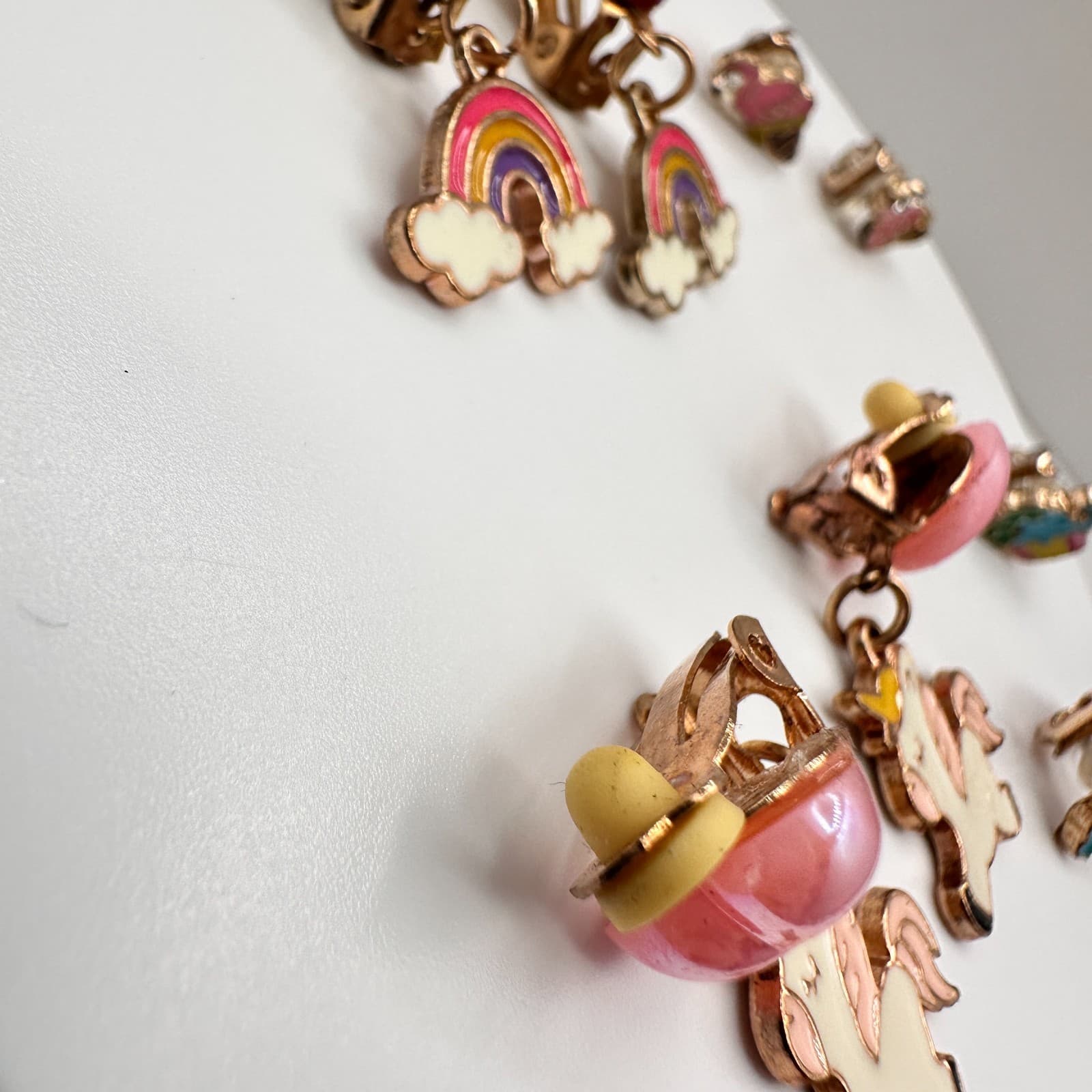 Vintage 90s Jewelry Lot 4 Pair Clip On Earrings Unicorn Rainbow Ice Cream Pink - Thumbnail 8