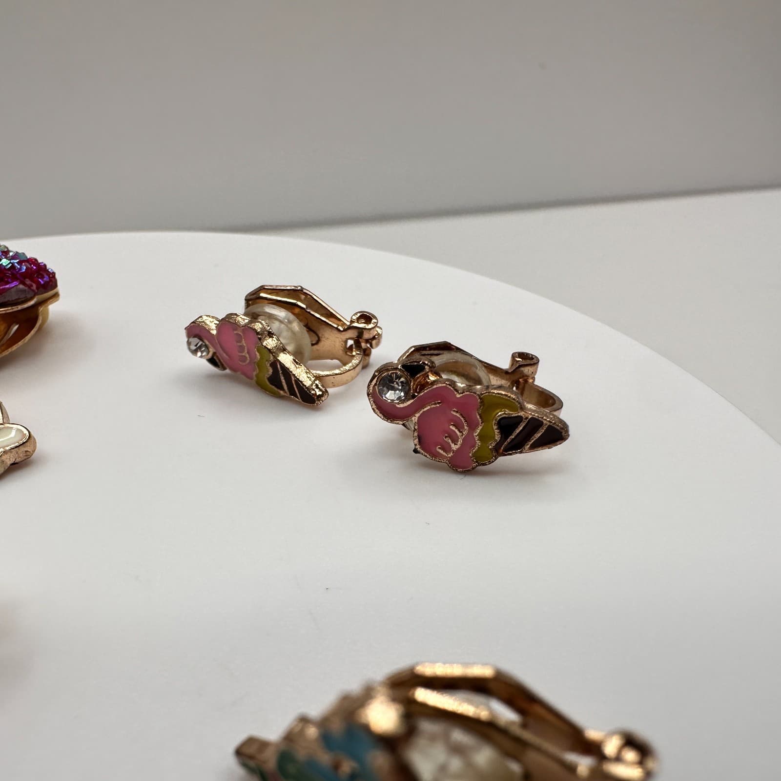 Vintage 90s Jewelry Lot 4 Pair Clip On Earrings Unicorn Rainbow Ice Cream Pink - Thumbnail 5