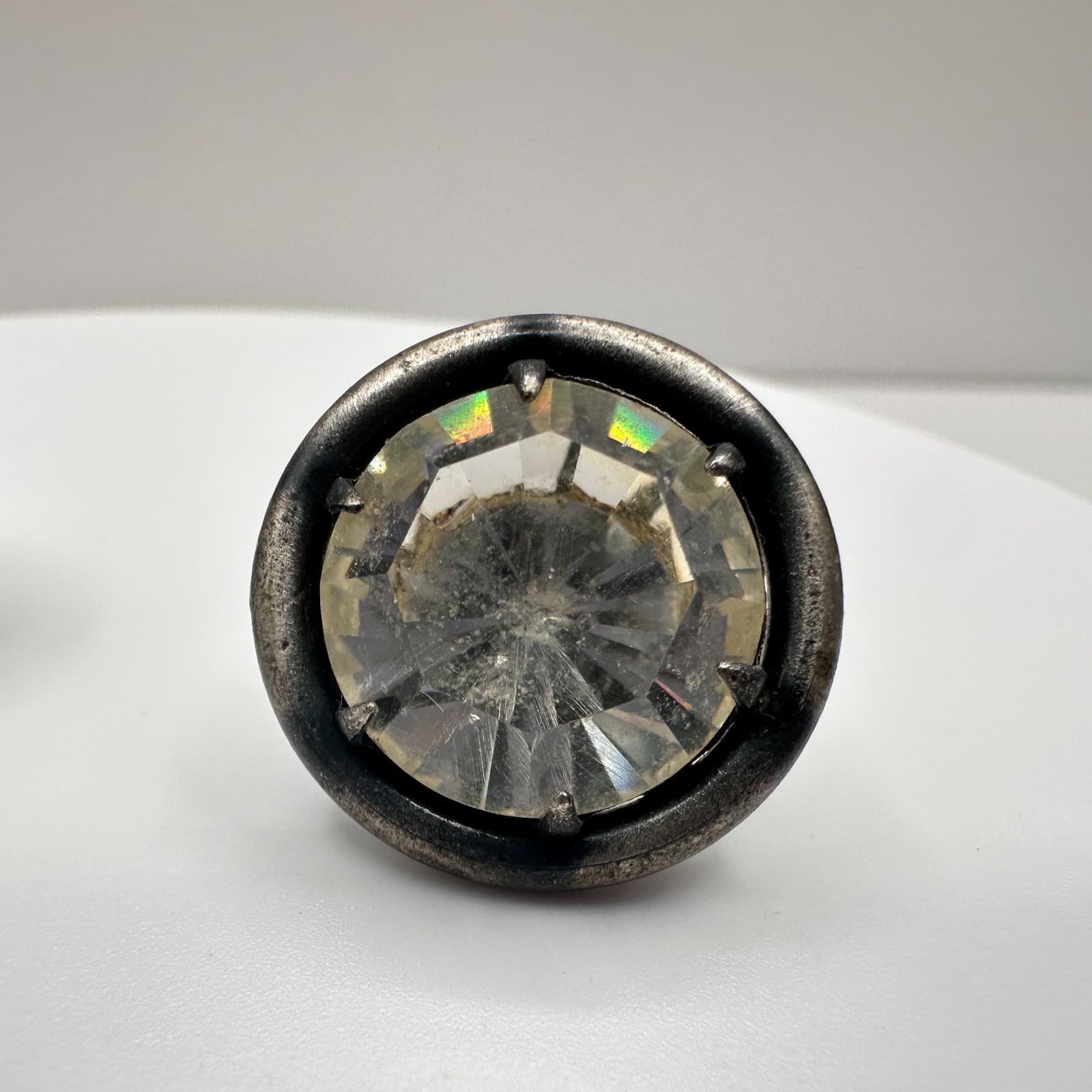 Vintage 90s Silver Tone Round Crystal Stud Earrings Modernist Women's Jewelry - Thumbnail 2