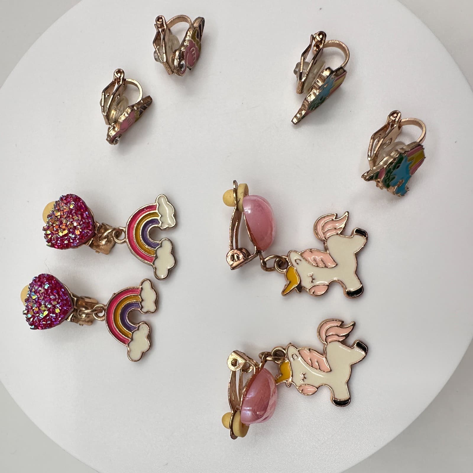 Vintage 90s Jewelry Lot 4 Pair Clip On Earrings Unicorn Rainbow Ice Cream Pink - Thumbnail 6