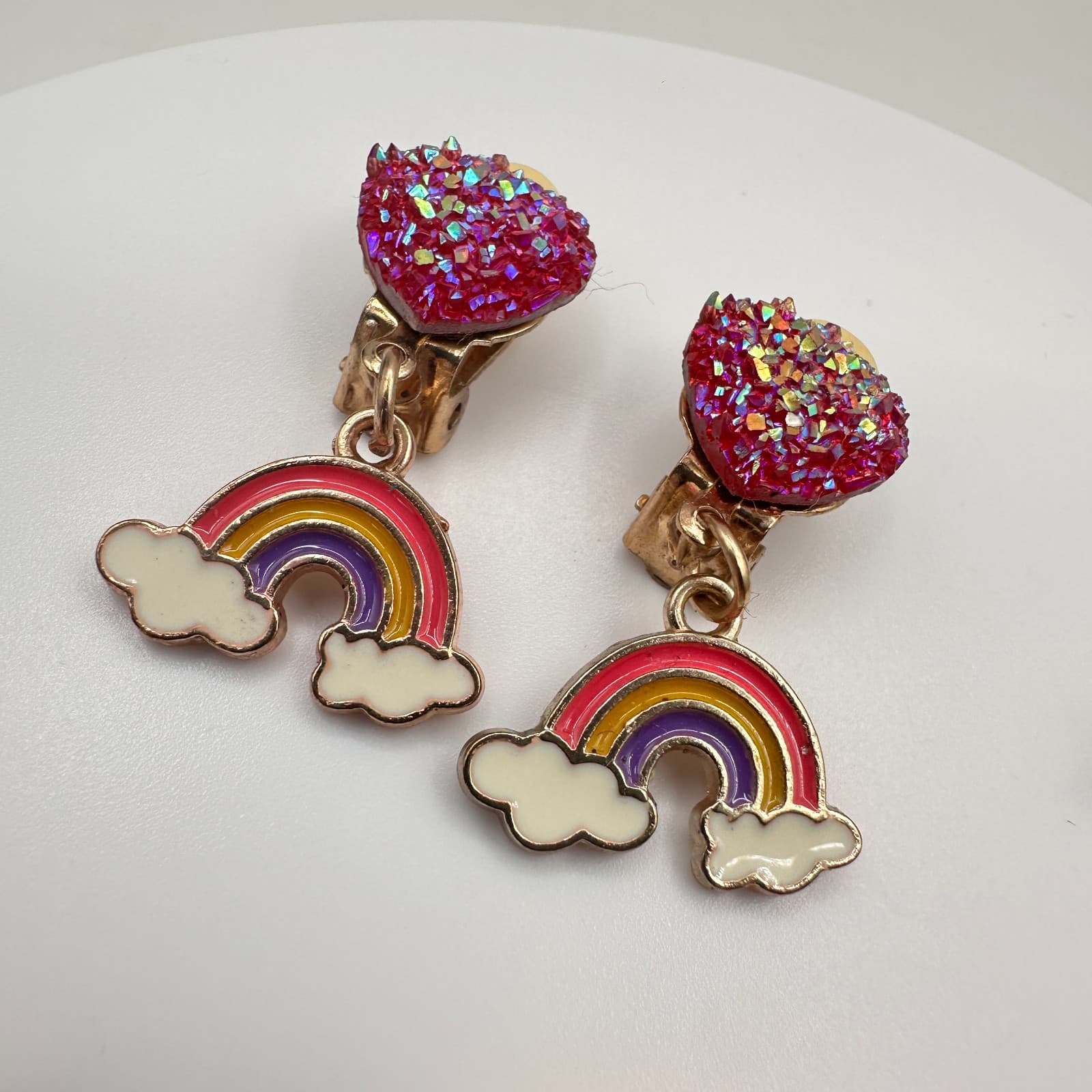 Vintage 90s Jewelry Lot 4 Pair Clip On Earrings Unicorn Rainbow Ice Cream Pink - Thumbnail 4