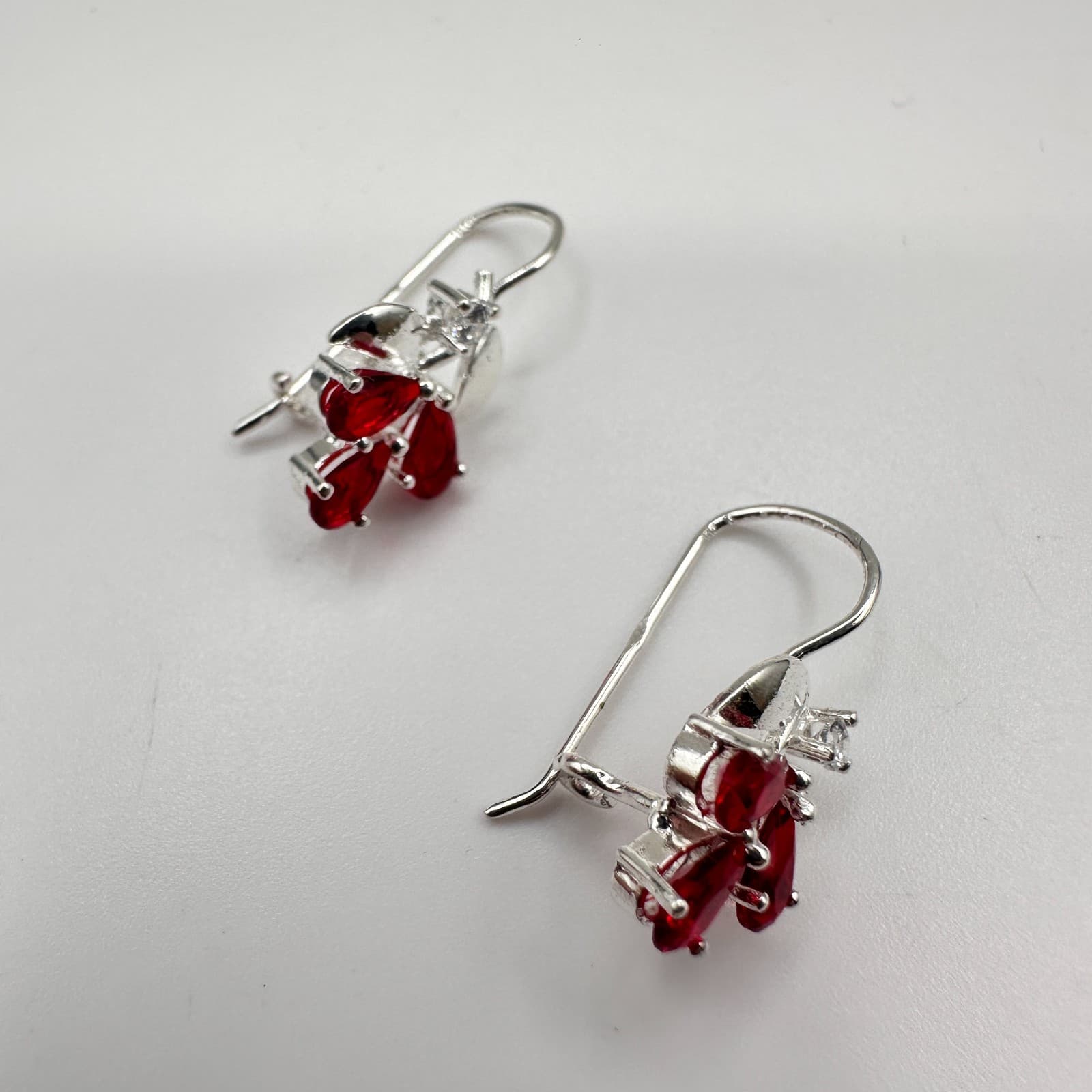 Vintage 90s Rhinestone Silver Tone Floral Drop Earrings Women's Fashion Jewelry - Thumbnail 5