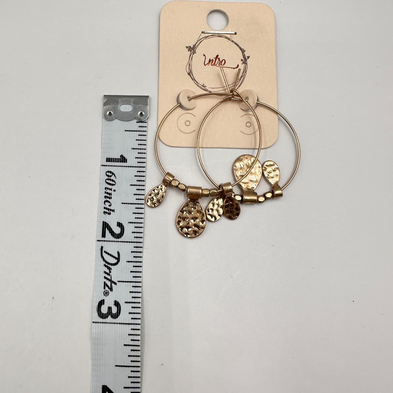 Vintage 90s Intro Gold Tone Hammered Teardrop Hoop Earrings Women's Jewelry - Thumbnail 7