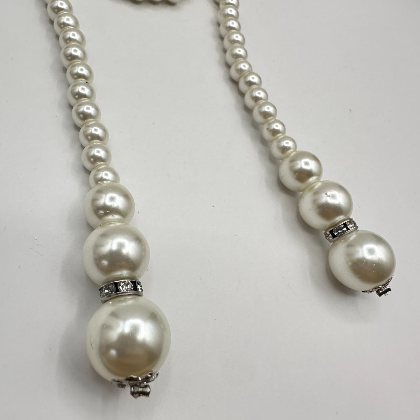 Vintage 90s White Faux Pearl Beaded Necklace Silver Tone Women's Classic Jewelry - Thumbnail 6