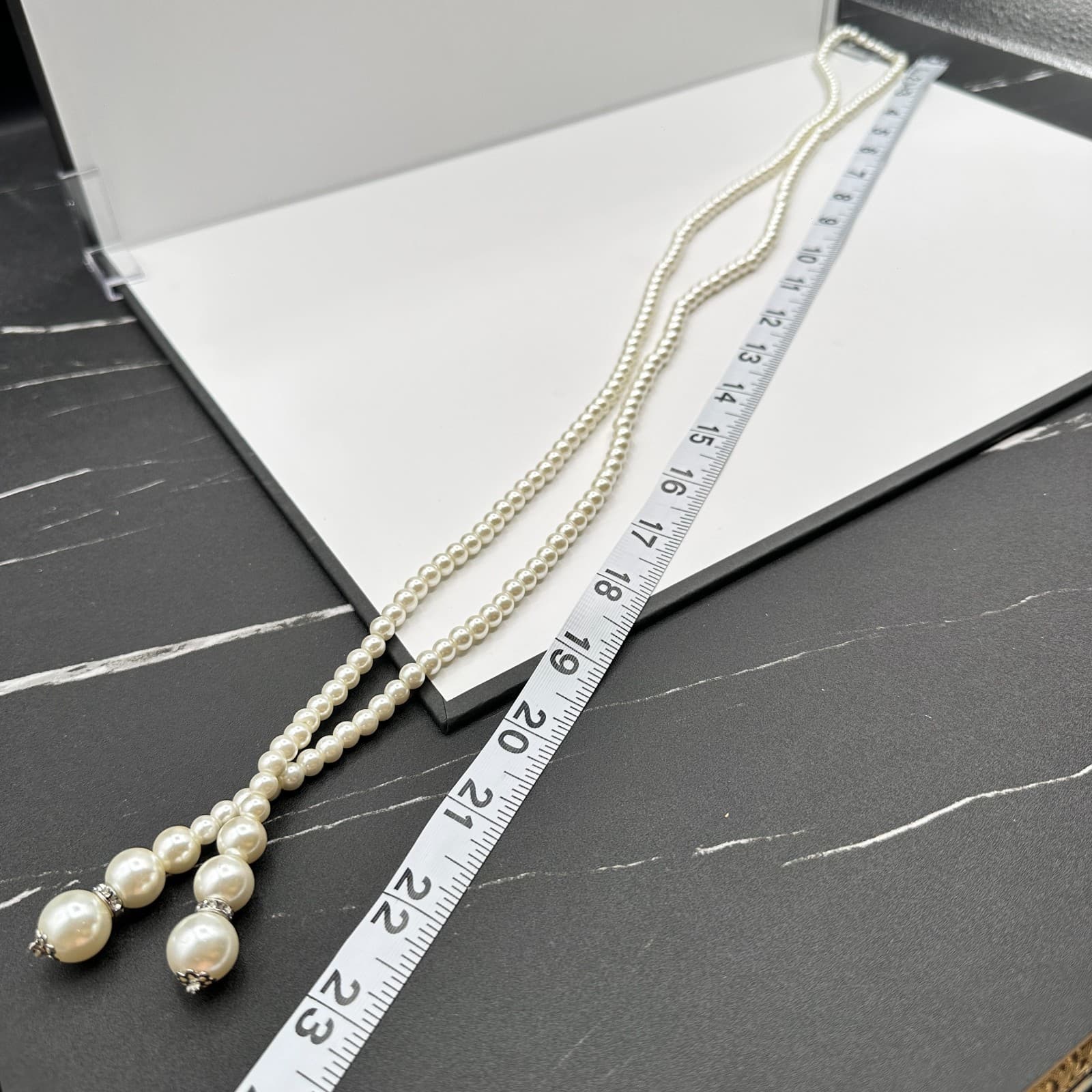 Vintage 90s White Faux Pearl Beaded Necklace Silver Tone Women's Classic Jewelry - Thumbnail 8