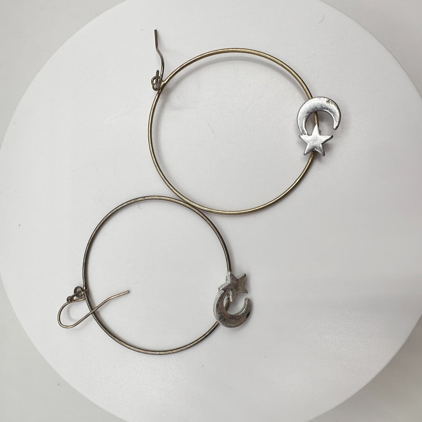 Vintage 90s Celestial Hoop Star Moon Earrings Silver Tone Women's Jewelry - Thumbnail 5