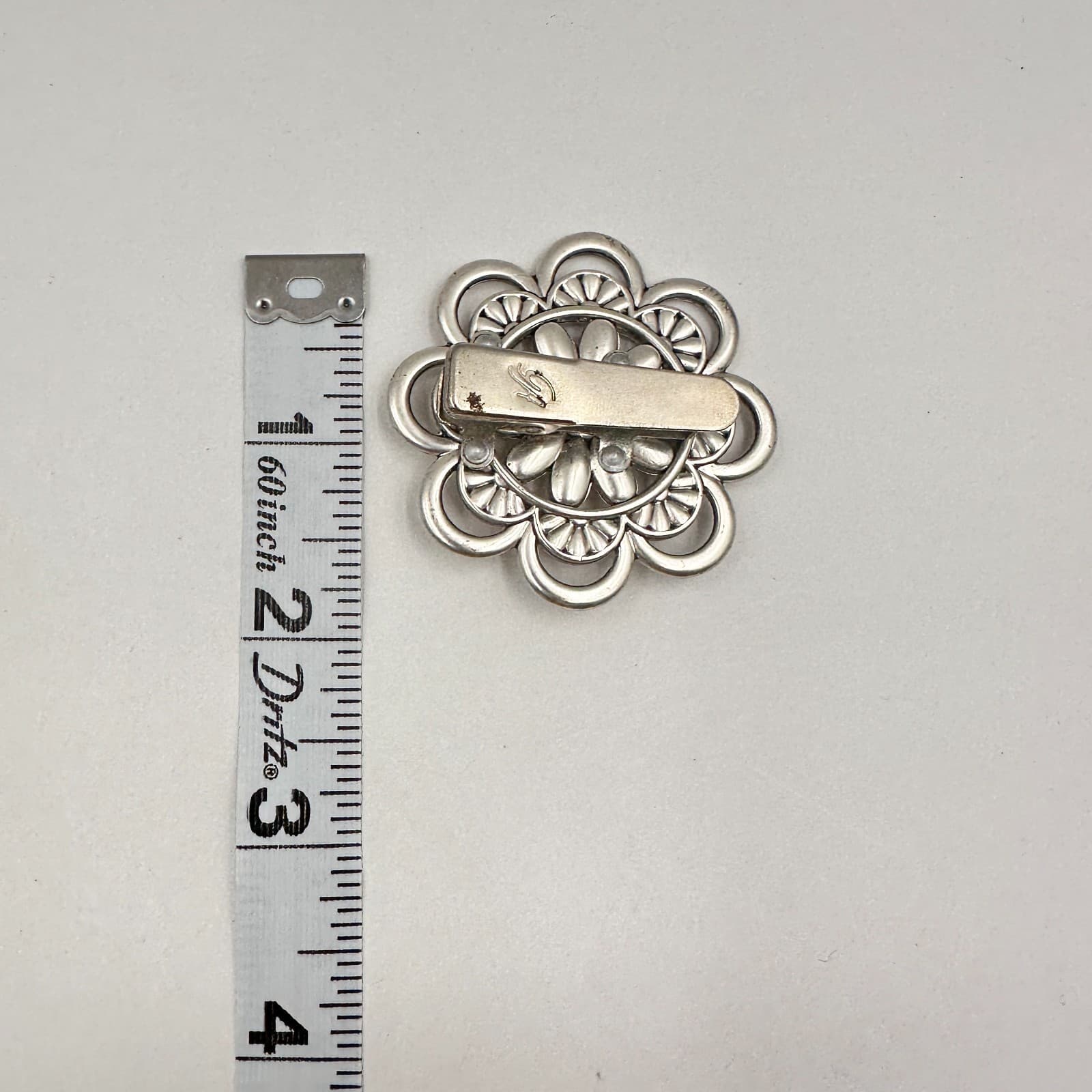 Vintage 90s Silver Tone Floral Brooch Pin Clear Rhinestone Women's Jewelry - Thumbnail 7