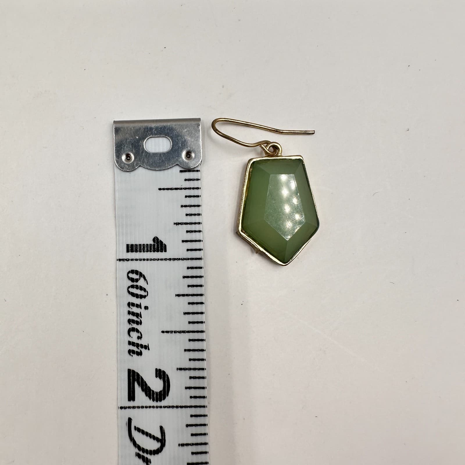Vintage 90s Green Stone Dangle Earrings Gold Tone Geometric Shield Boho Fashion - Thumbnail 5