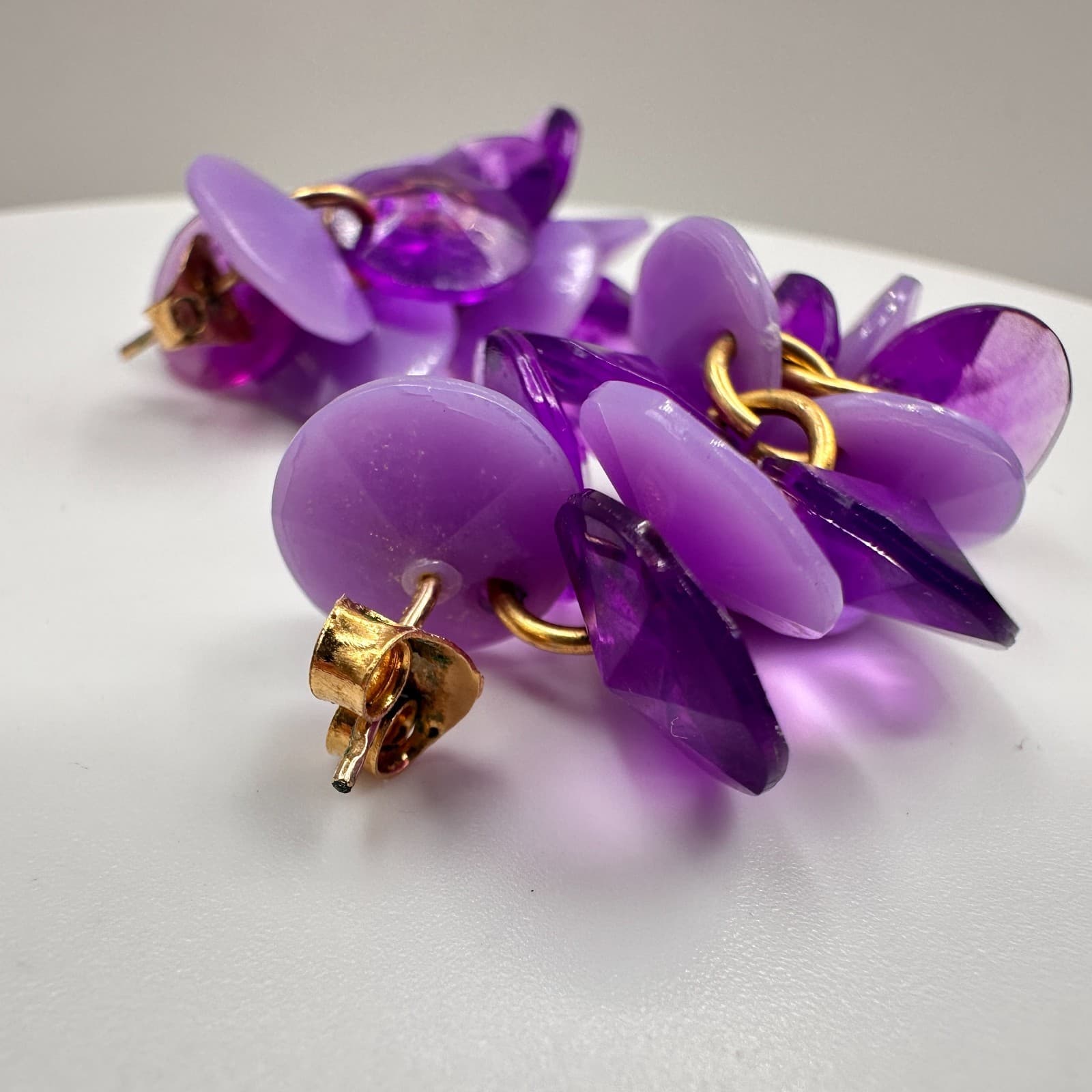 Vintage Y2K Purple Disc Cluster Dangle Earrings Retro Boho Statement Jewelry - Thumbnail 5