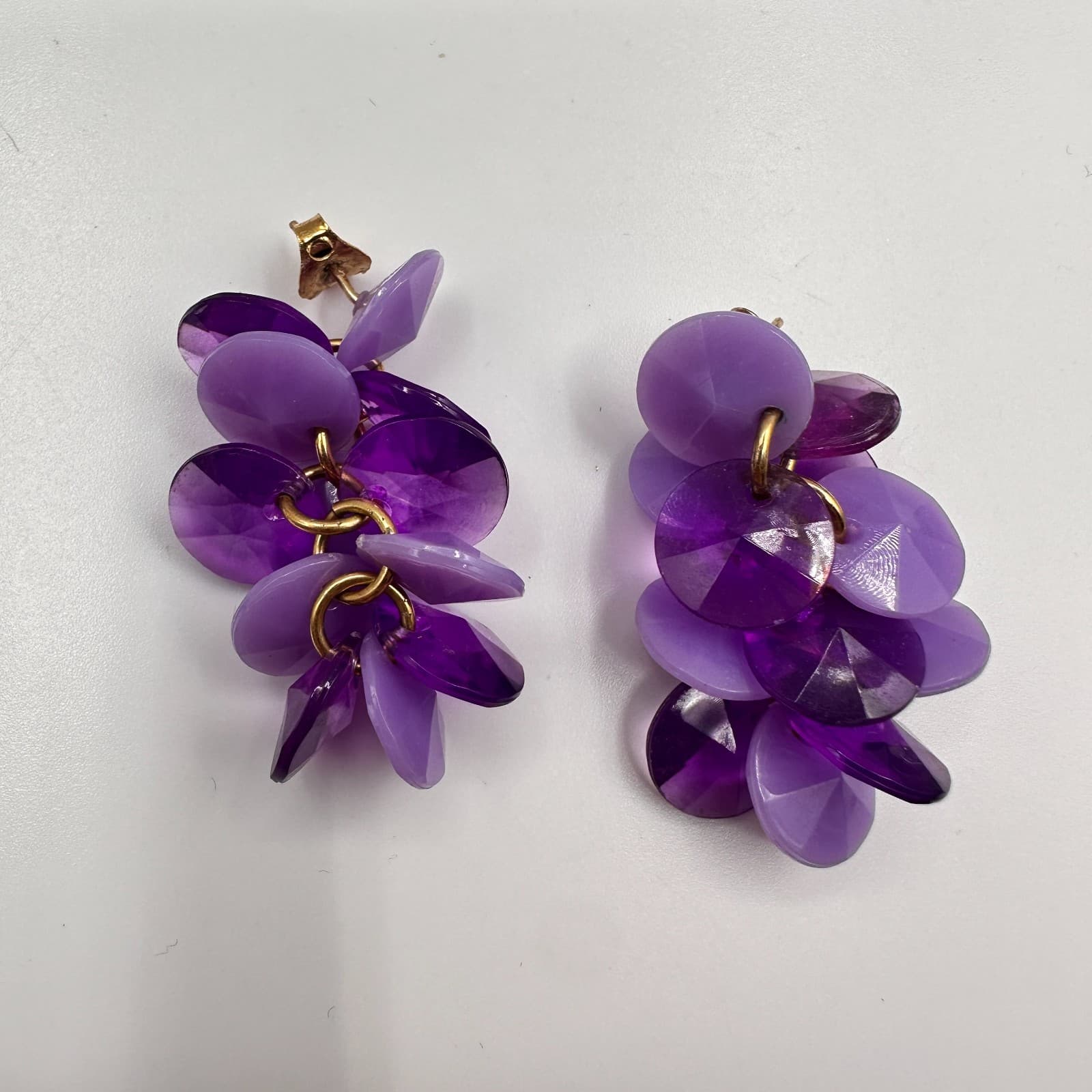Vintage Y2K Purple Disc Cluster Dangle Earrings Retro Boho Statement Jewelry - Thumbnail 2