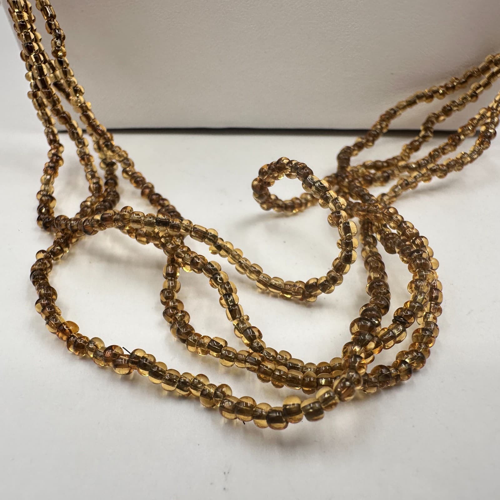 Vintage 90s Multi Strand Seed Beaded Necklace Gold Tone Women's Classic Jewelry - Thumbnail 3