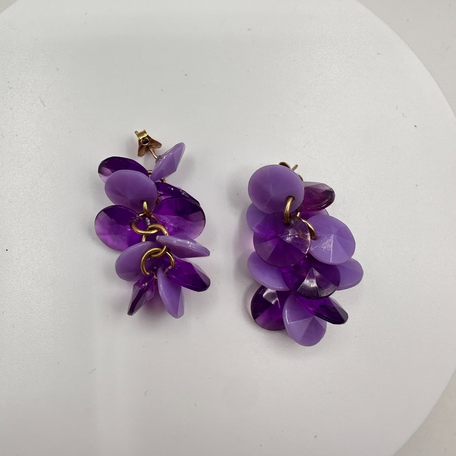 Vintage Y2K Purple Disc Cluster Dangle Earrings Retro Boho Statement Jewelry - Image 1