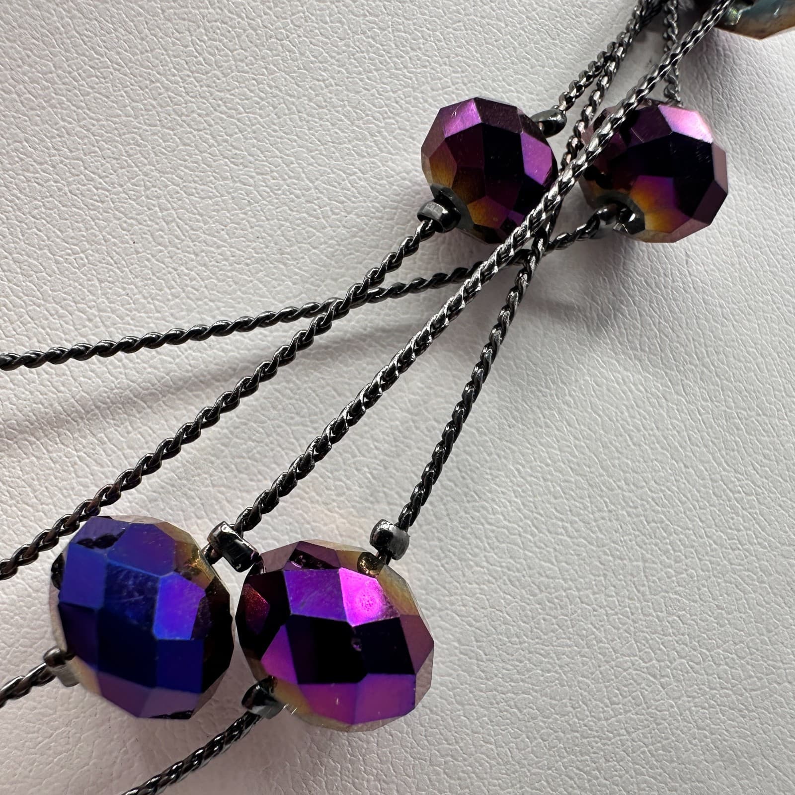 Vintage 90s Multi-Strand Layered Necklace Purple Aurora Borealis Beaded Boho - Thumbnail 6