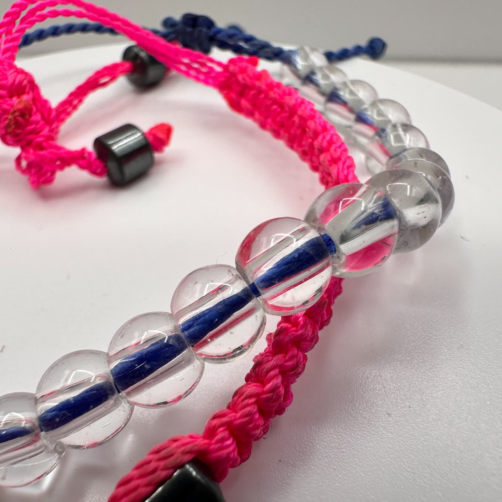 Vintage 90s Pink Macrame Bead Bracelet Set Adjustable Boho Fashion Jewelry - Thumbnail 5