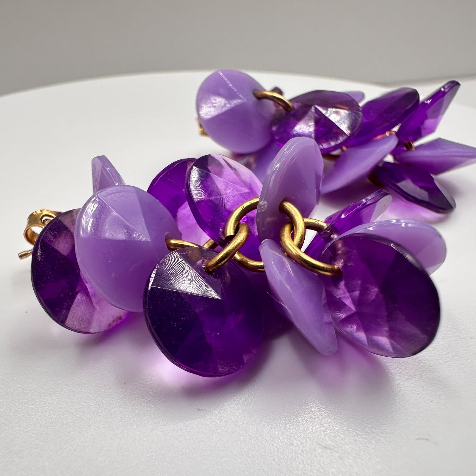 Vintage Y2K Purple Disc Cluster Dangle Earrings Retro Boho Statement Jewelry - Thumbnail 3
