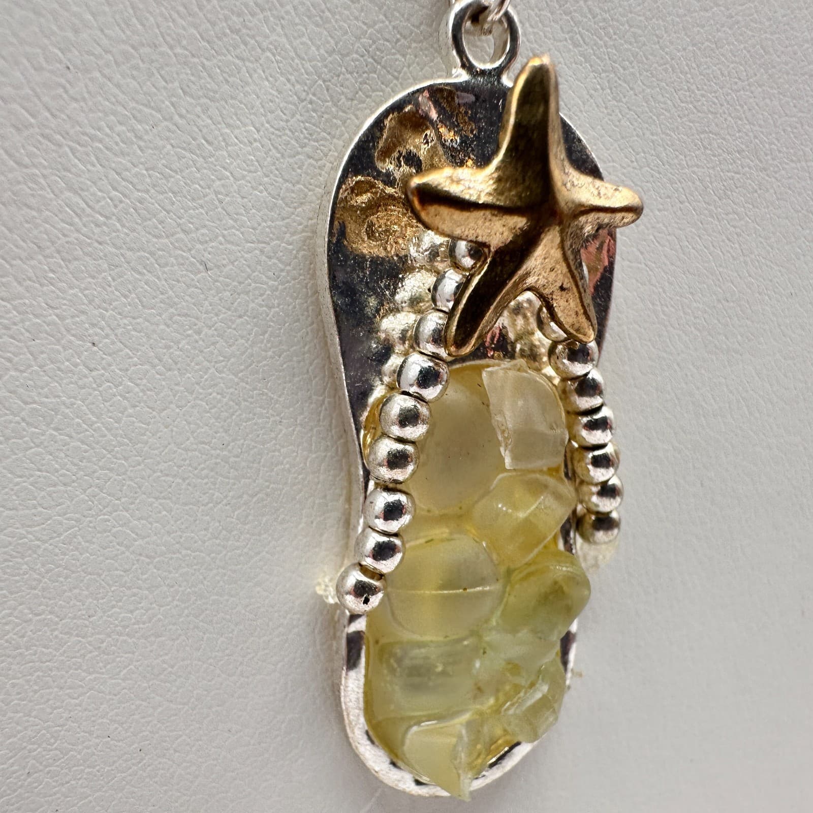 Vintage 90s Starfish Flip Flop Pendant Necklace Silver Tone Women's Jewelry - Thumbnail 4