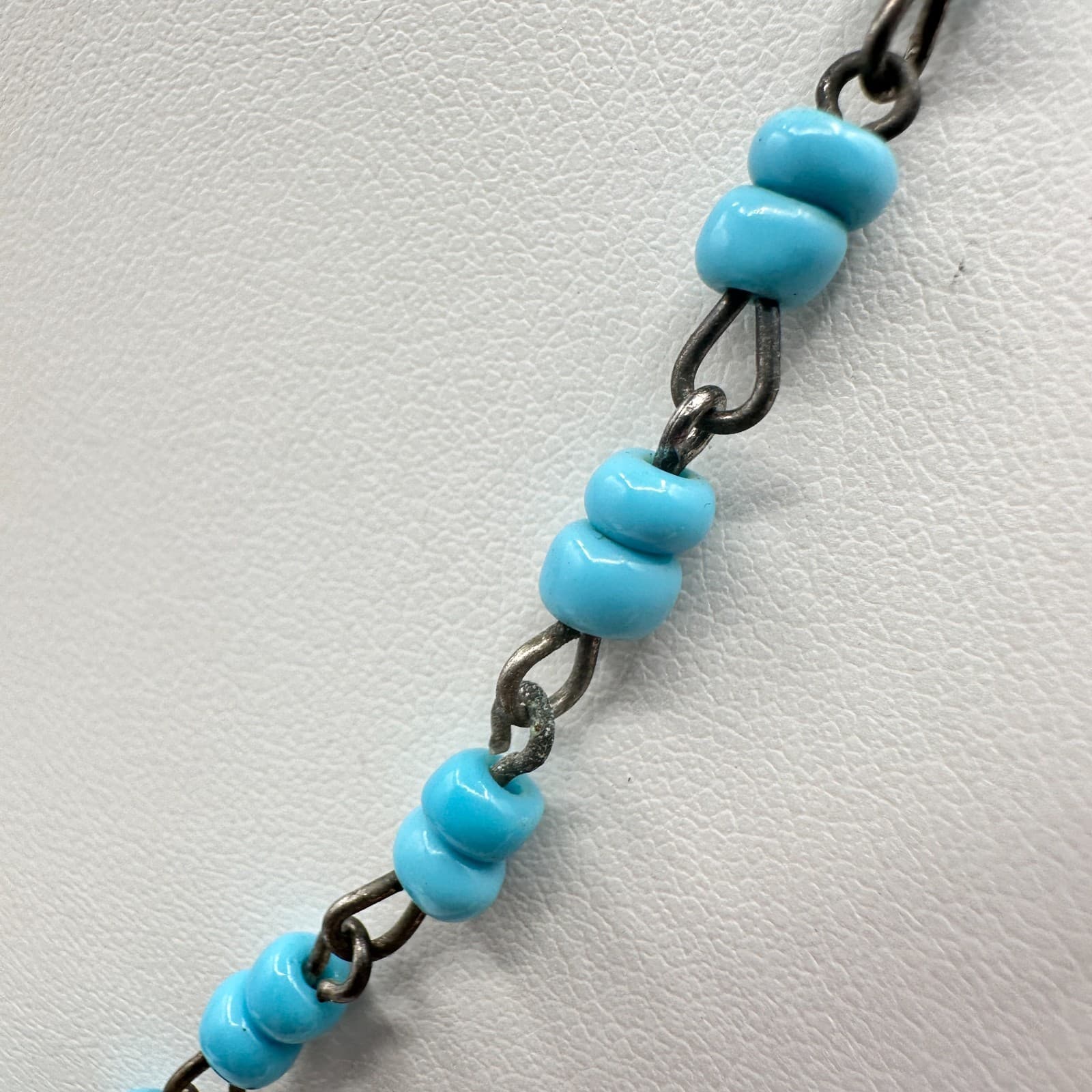 Vintage 90s Boho Blue Beaded Necklace Silver Tone Retro Women's Classic Jewelry - Thumbnail 6